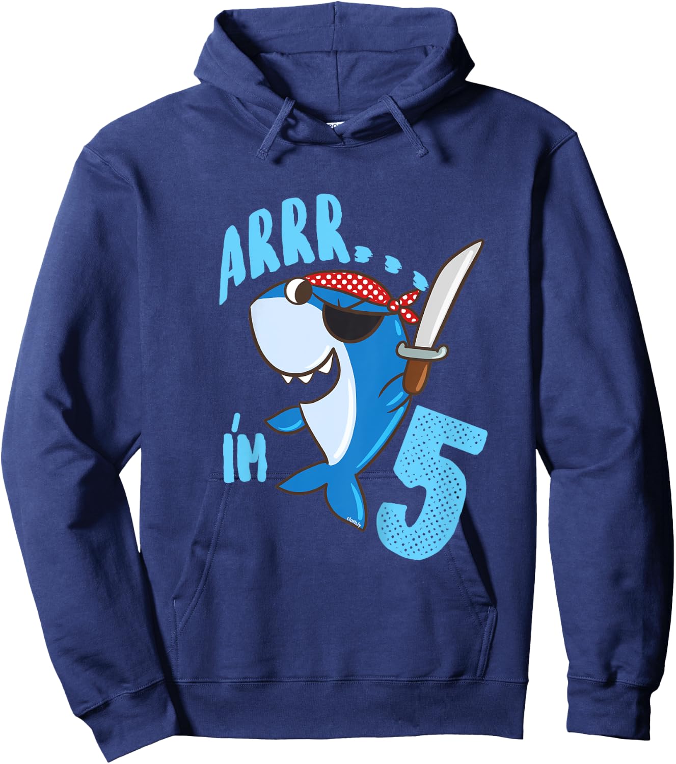 Kids 5th Birthday Gift Boys Shark Pirate 5 Years Hoodie - Hoodie | Navy