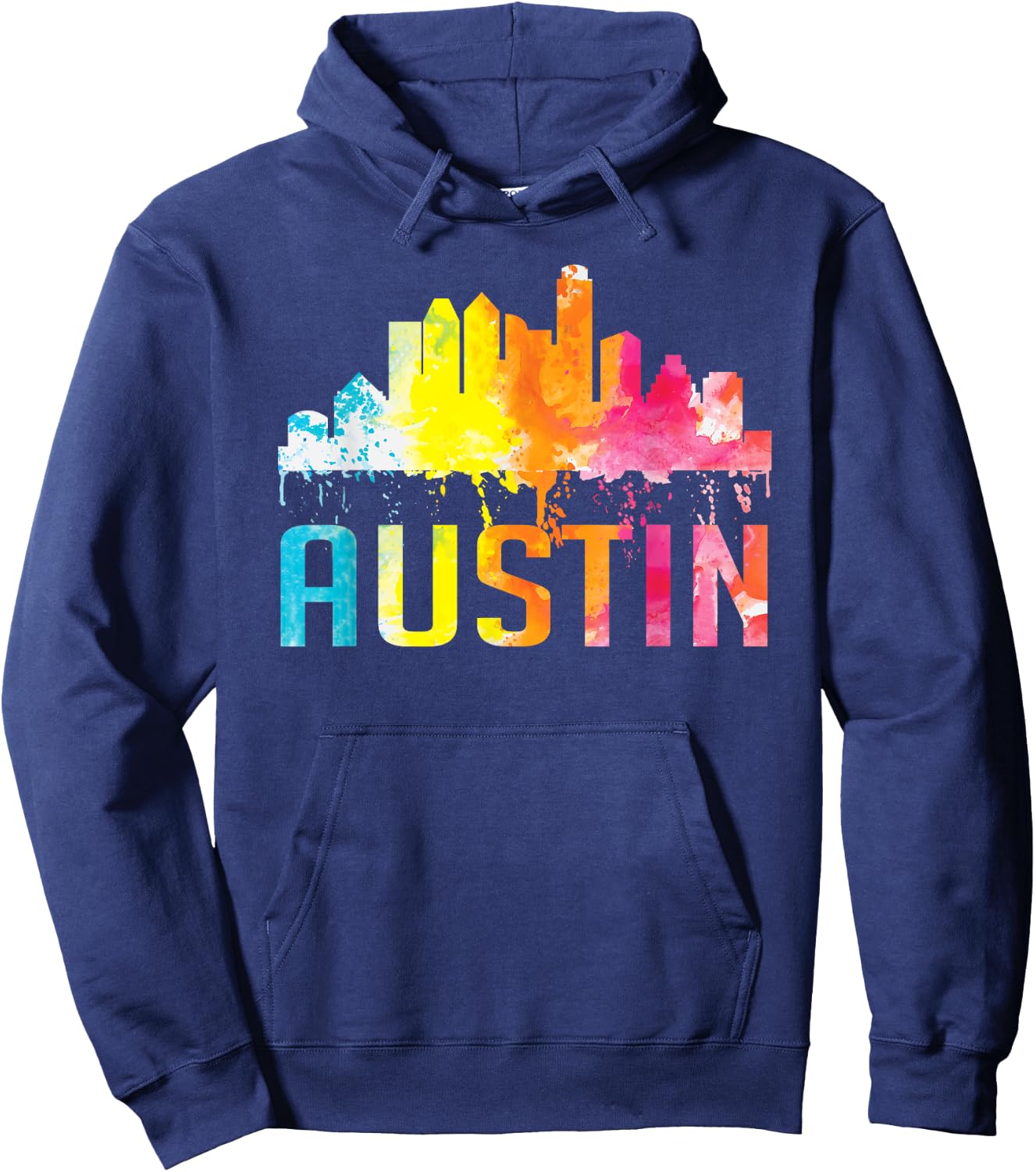 Austin Texas Watercolor Skyline Home State Souvenir Gift Hoodie - Hoodie | Navy