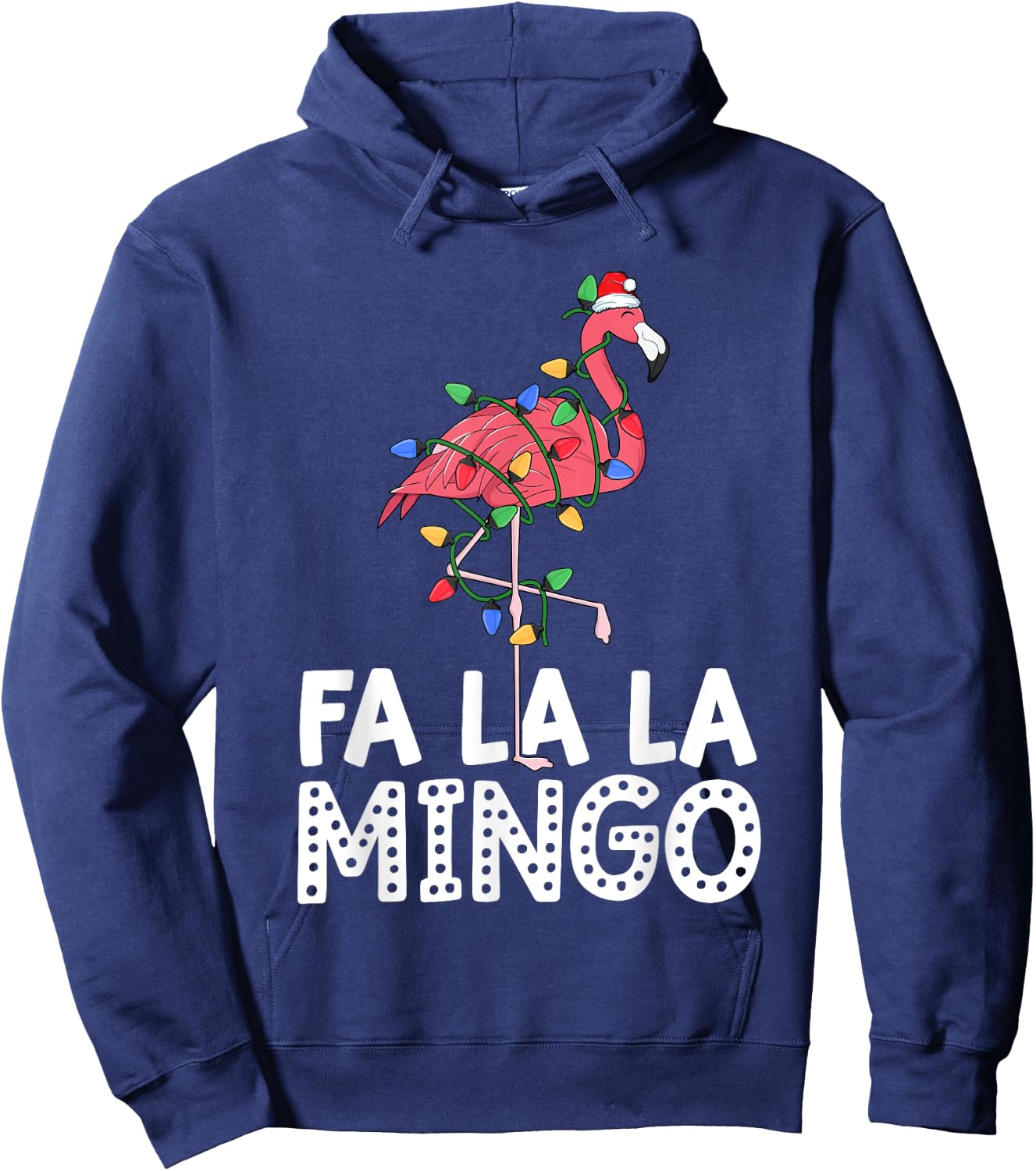 Fa La La Mingo Flamingo Christmas Tree Lights Tropical Xmas Hoodie - Hoodie | Navy