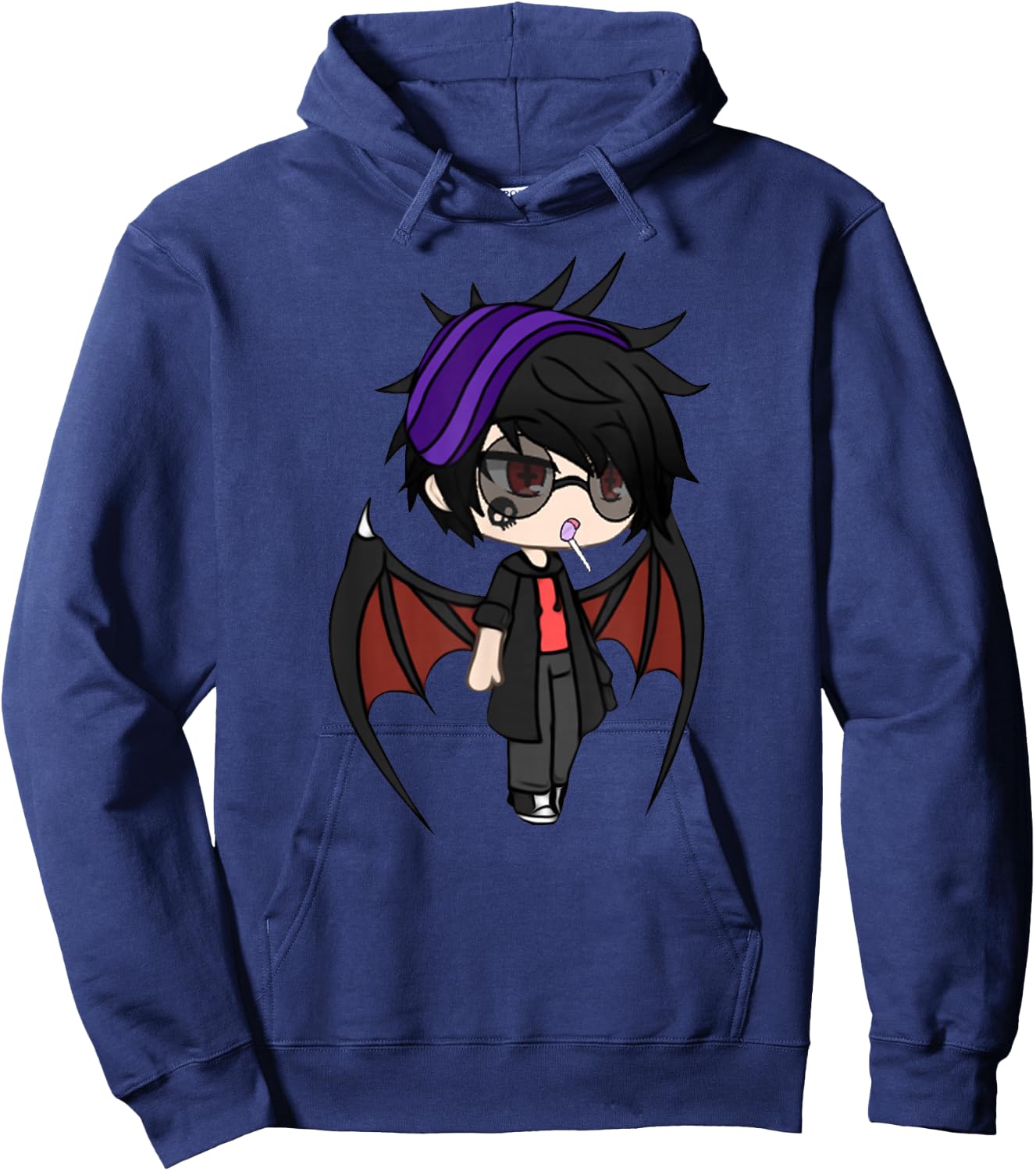 Cute Chibi style Kawaii Anime Vamp Boy with Vampire Wings Hoodie - Hoodie | Navy