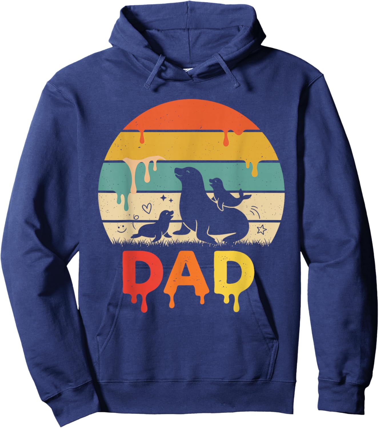 Drip Sunset Sea Lion Dad Grandpa Father's Day Hoodie - Hoodie | Navy