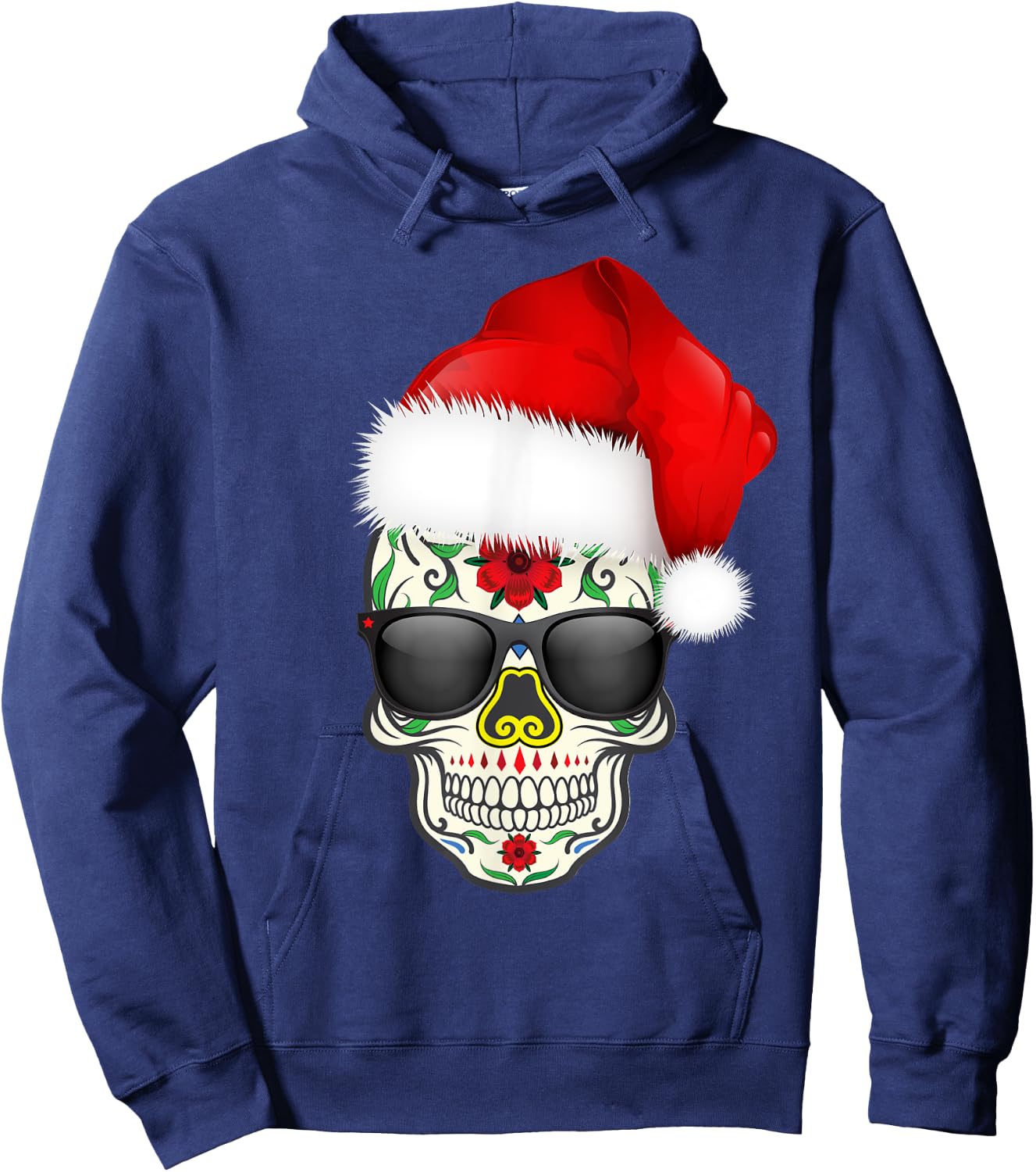 Christmas Hat Santa Day Of The Dead Sugar Skull Party Shirt Hoodie - Hoodie | Navy