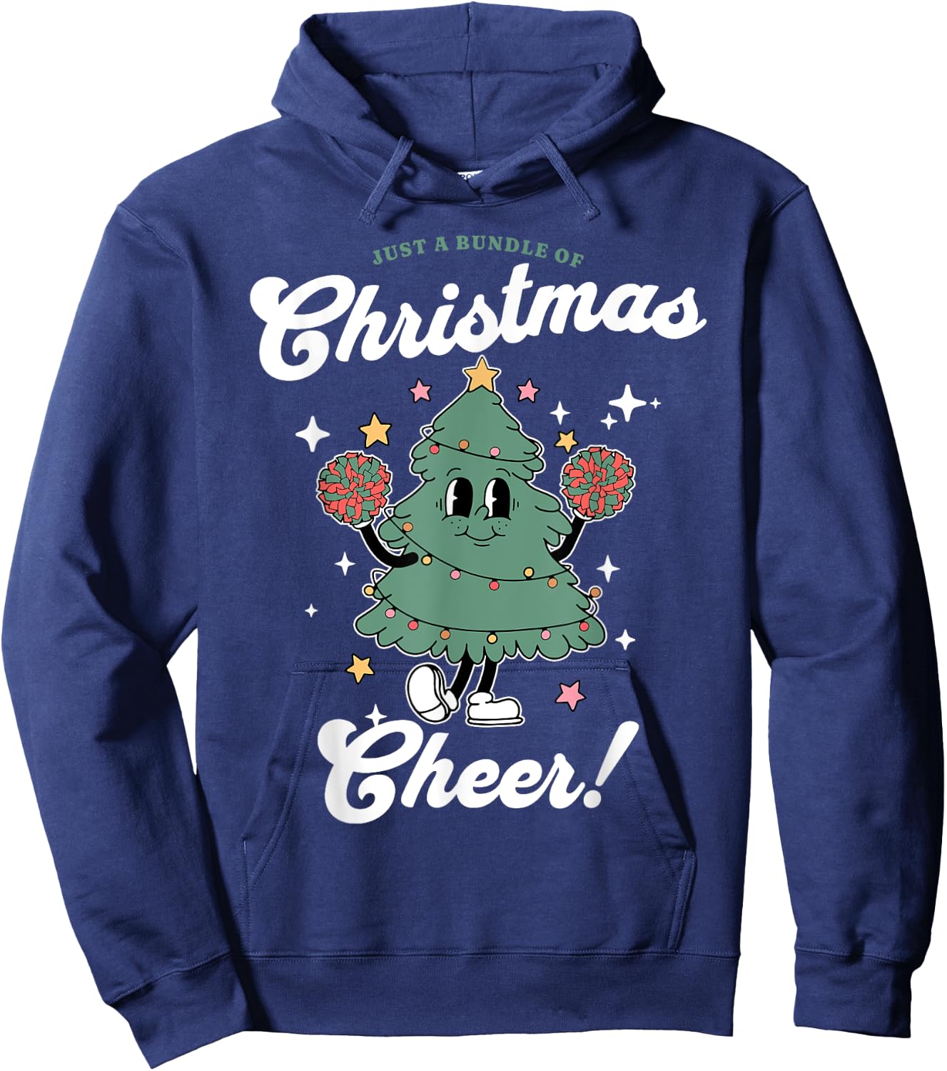 Cheerleader Cute Christmas Tree Cheerleading Women's -Adults, Girls Black Small Classic Fit Christmas Tree Holiday Hoodie - Hoodie | Navy