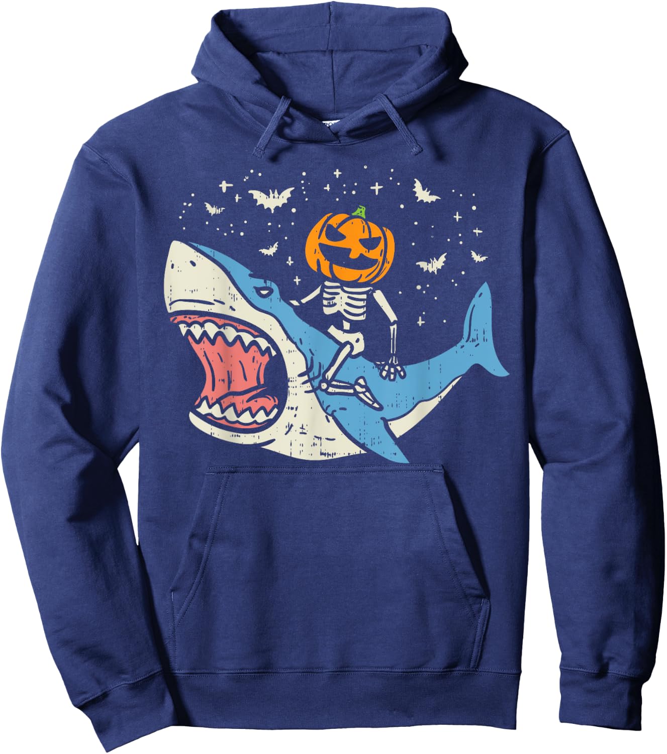 Pumpkin Skeleton Riding Shark Bats Halloween Costume Kids Hoodie - Hoodie | Navy
