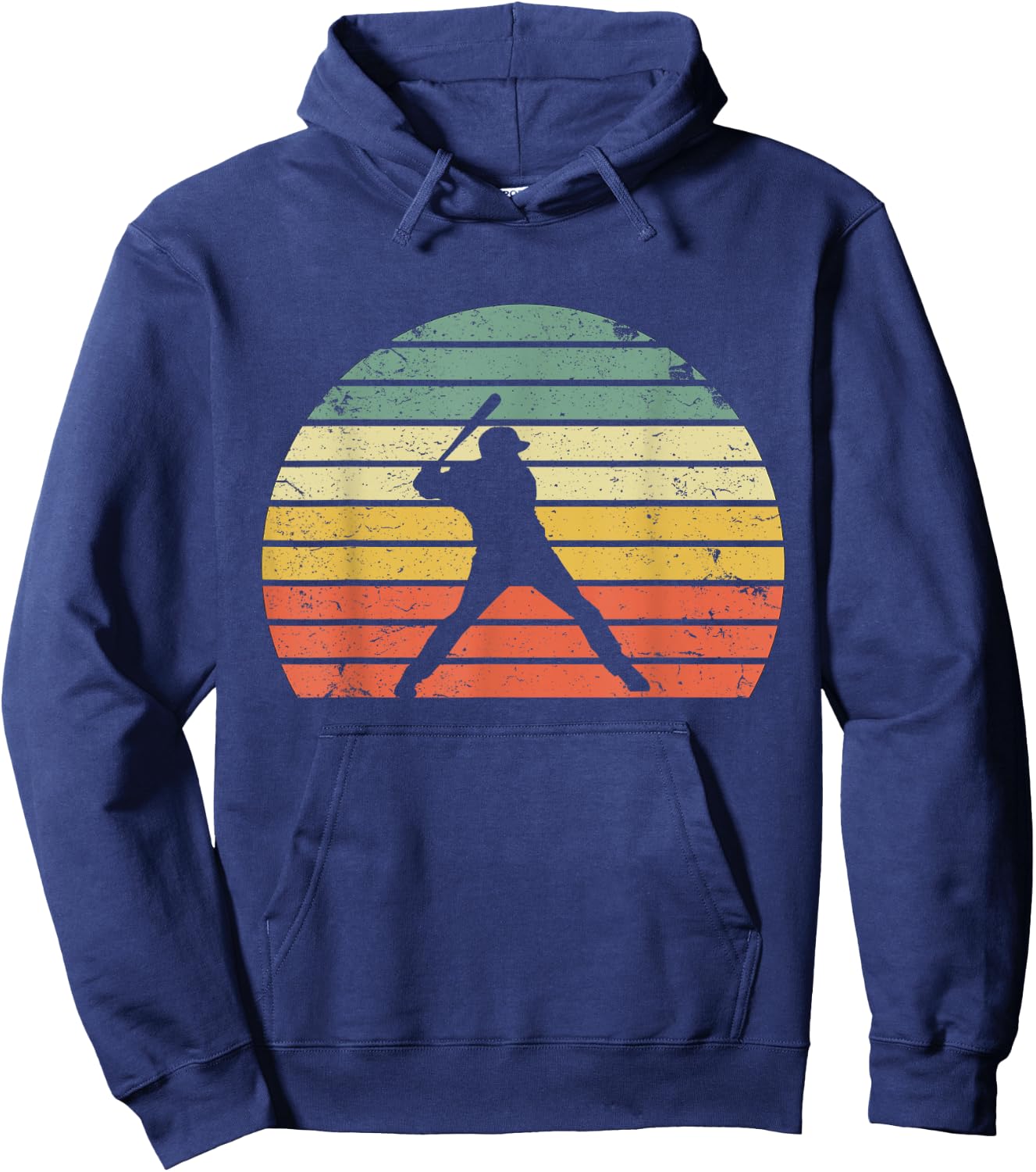 Vintage Baseball Shirt Batter Swinging Retro Sunset Hoodie - Hoodie | Navy