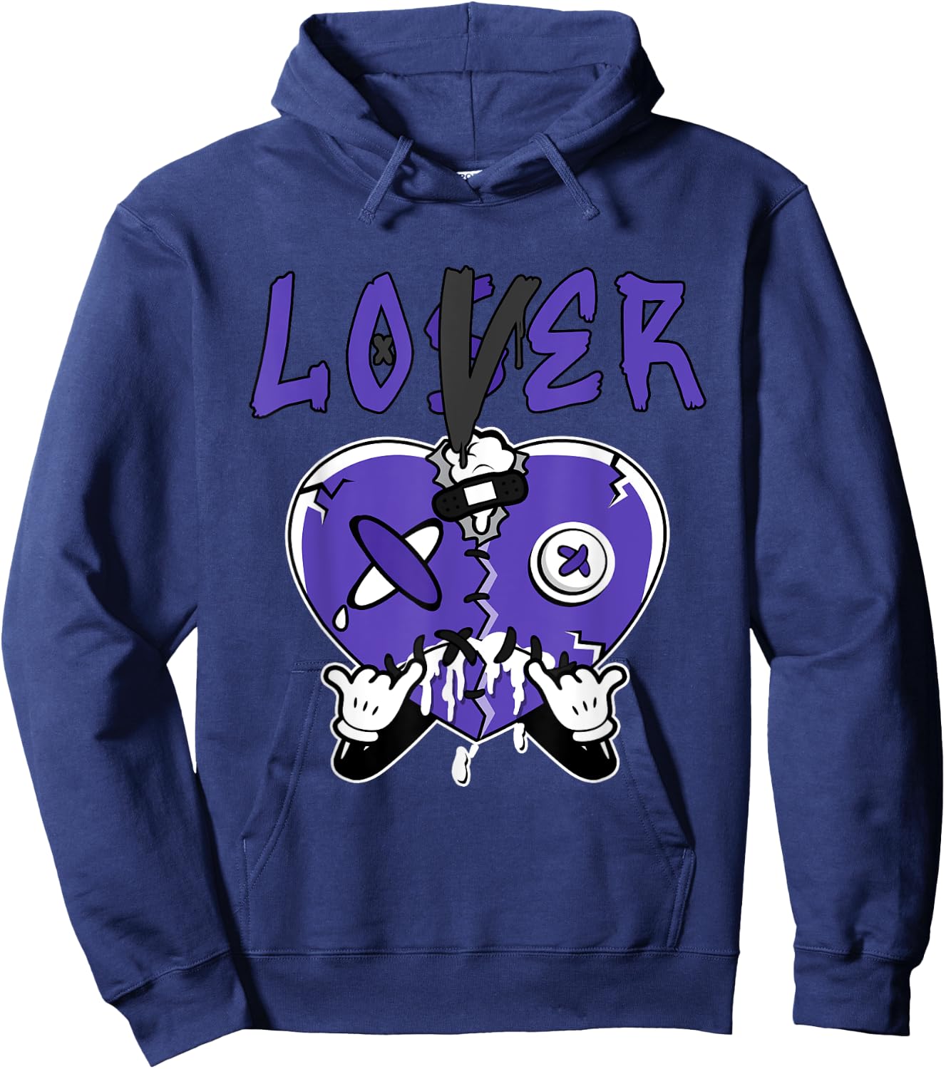 Loser Love Drip Heart Matching Black Field Purple 12s Hoodie - Hoodie | Navy