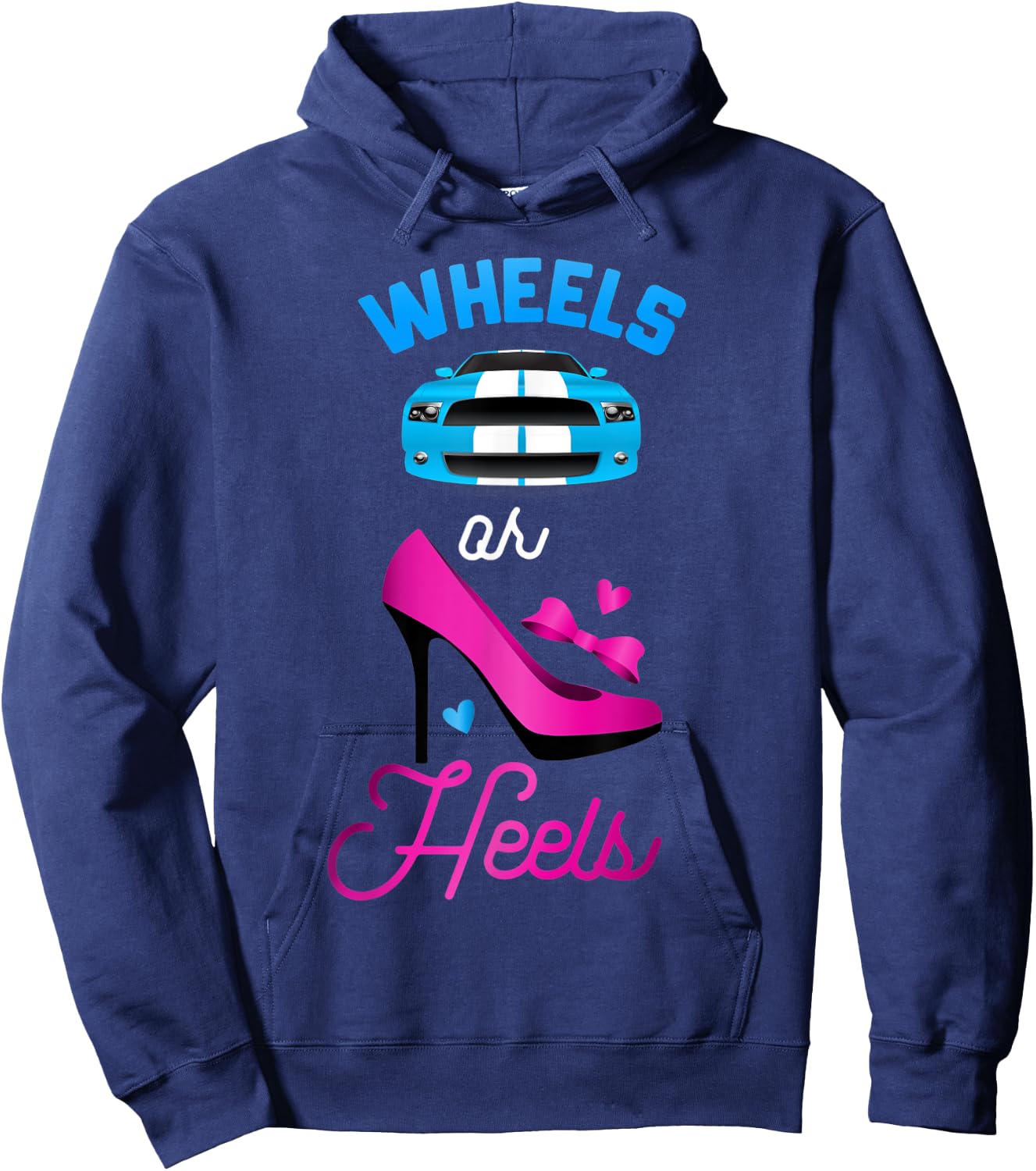 Baby shower gender reveal party t shirt Wheels or heels Hoodie - Hoodie | Navy