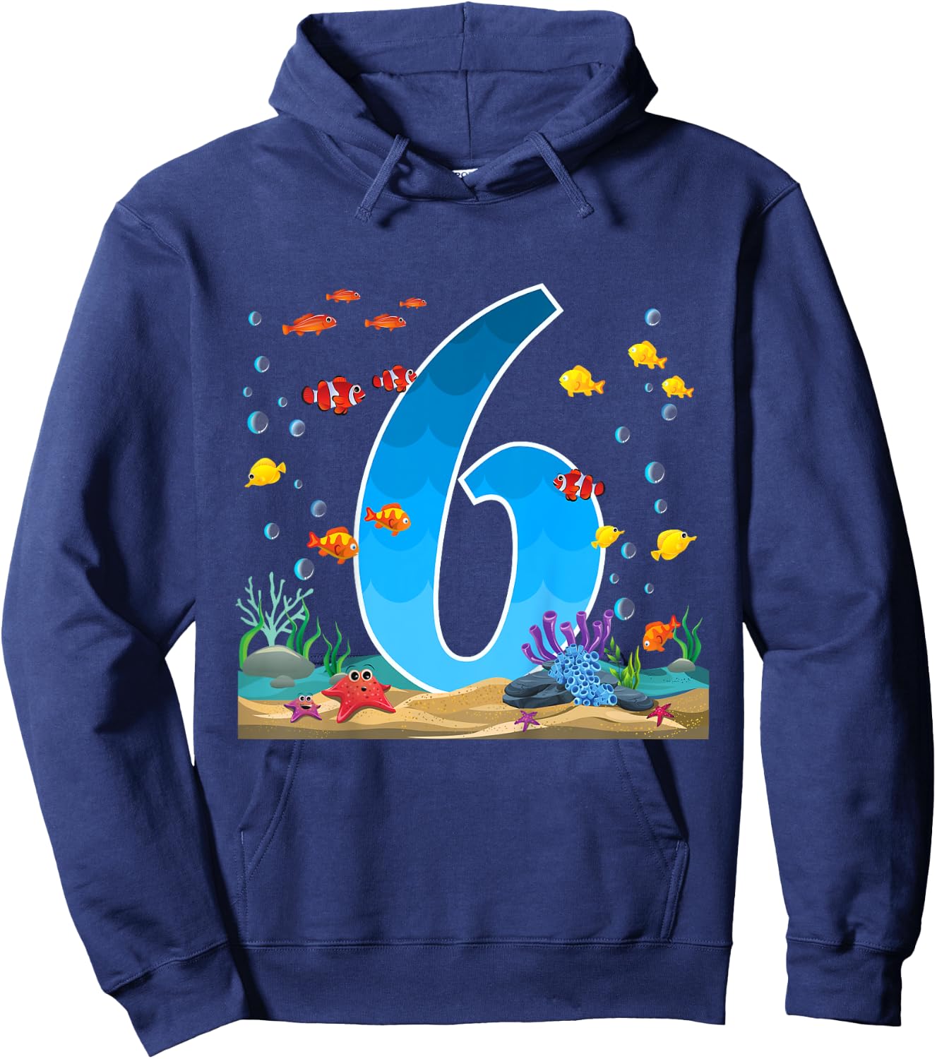 6 Year Old Ocean Birthday Under The Sea Fish Theme 6th Gift Hoodie - Hoodie | Navy