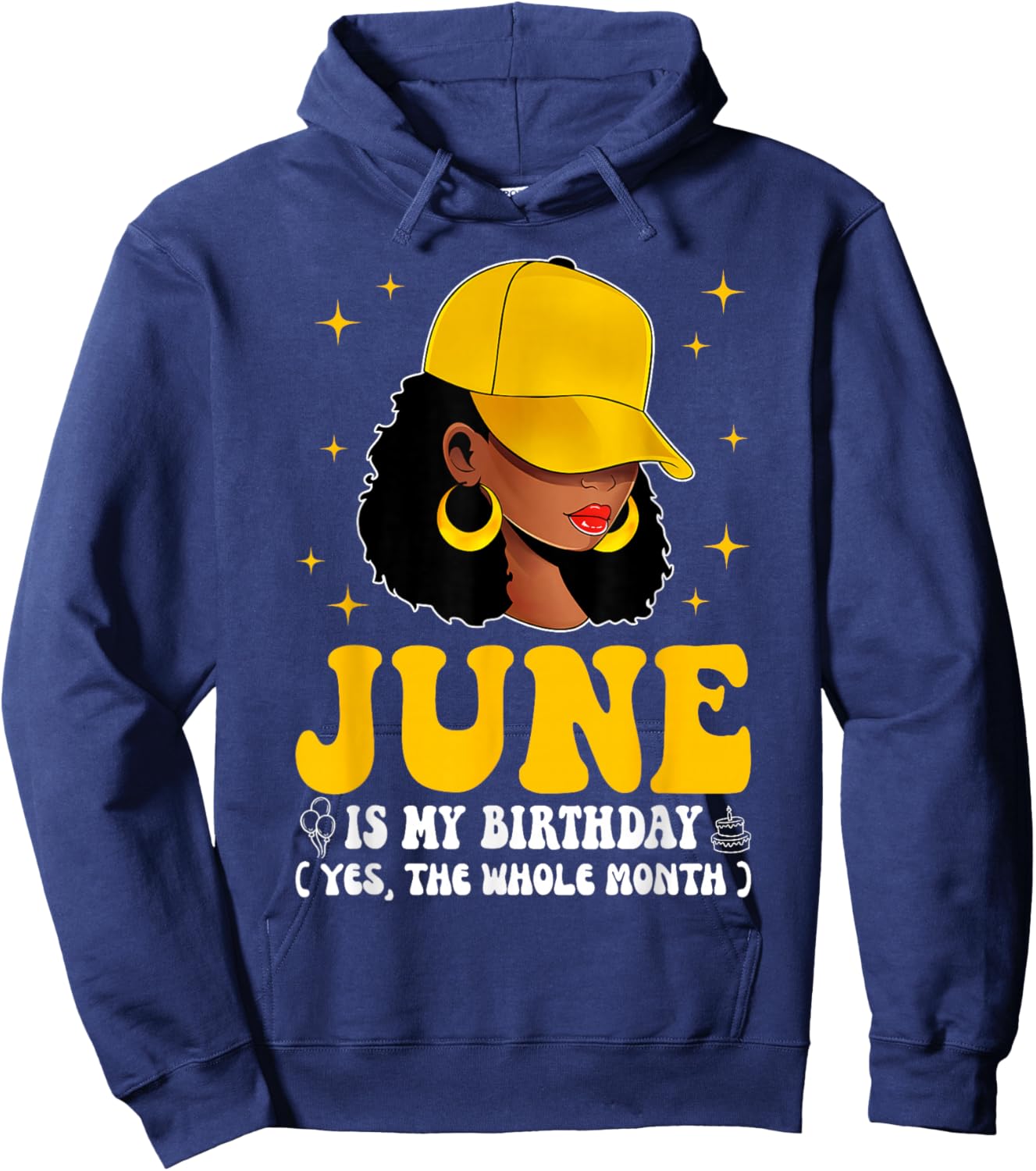 June Birthday African American Afro Girl Black Woman Hoodie - Hoodie | Navy