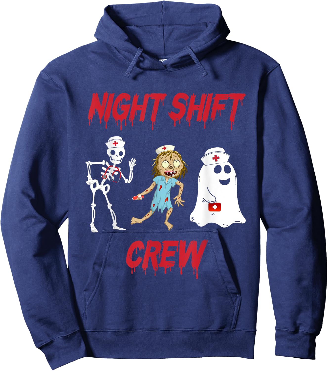 Nurse Night Shift Crew Ghost Skeleton Zombie Funny Halloween Hoodie - Hoodie | Navy