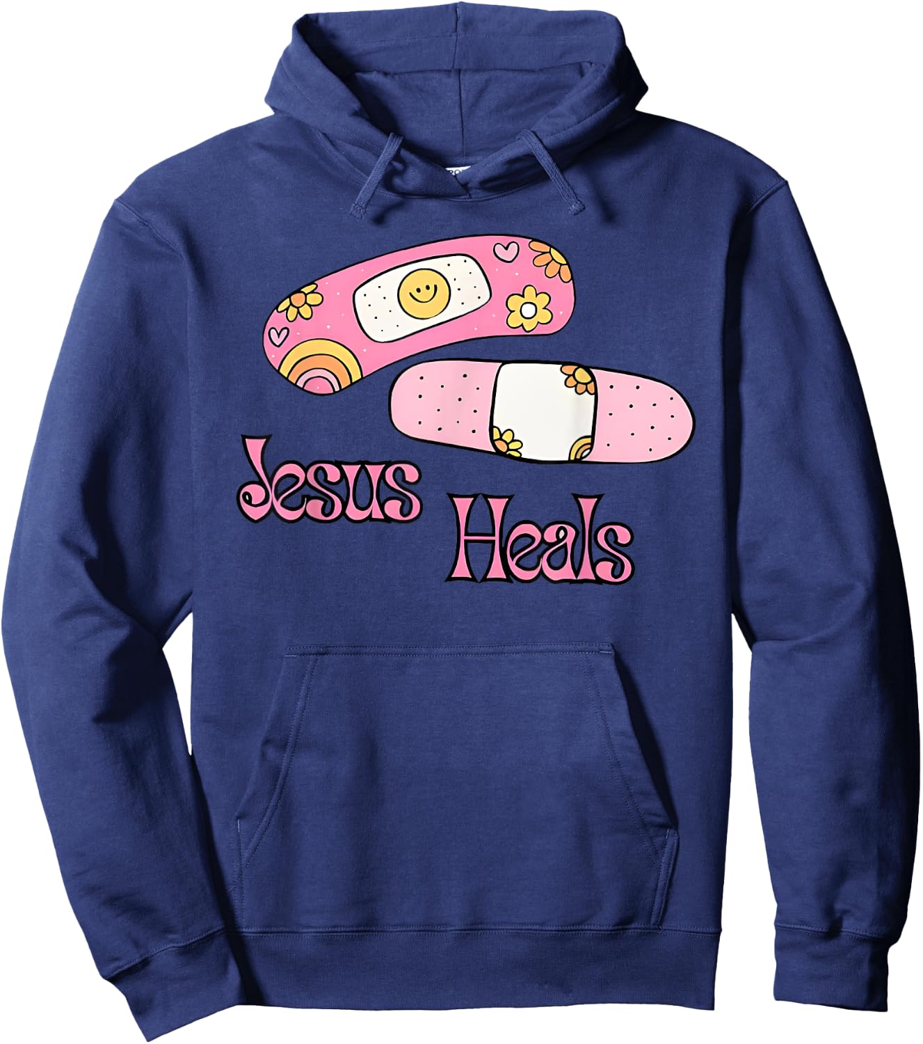 Jesus Heals Print Bandages Bandaids Hoodie - Hoodie | Navy