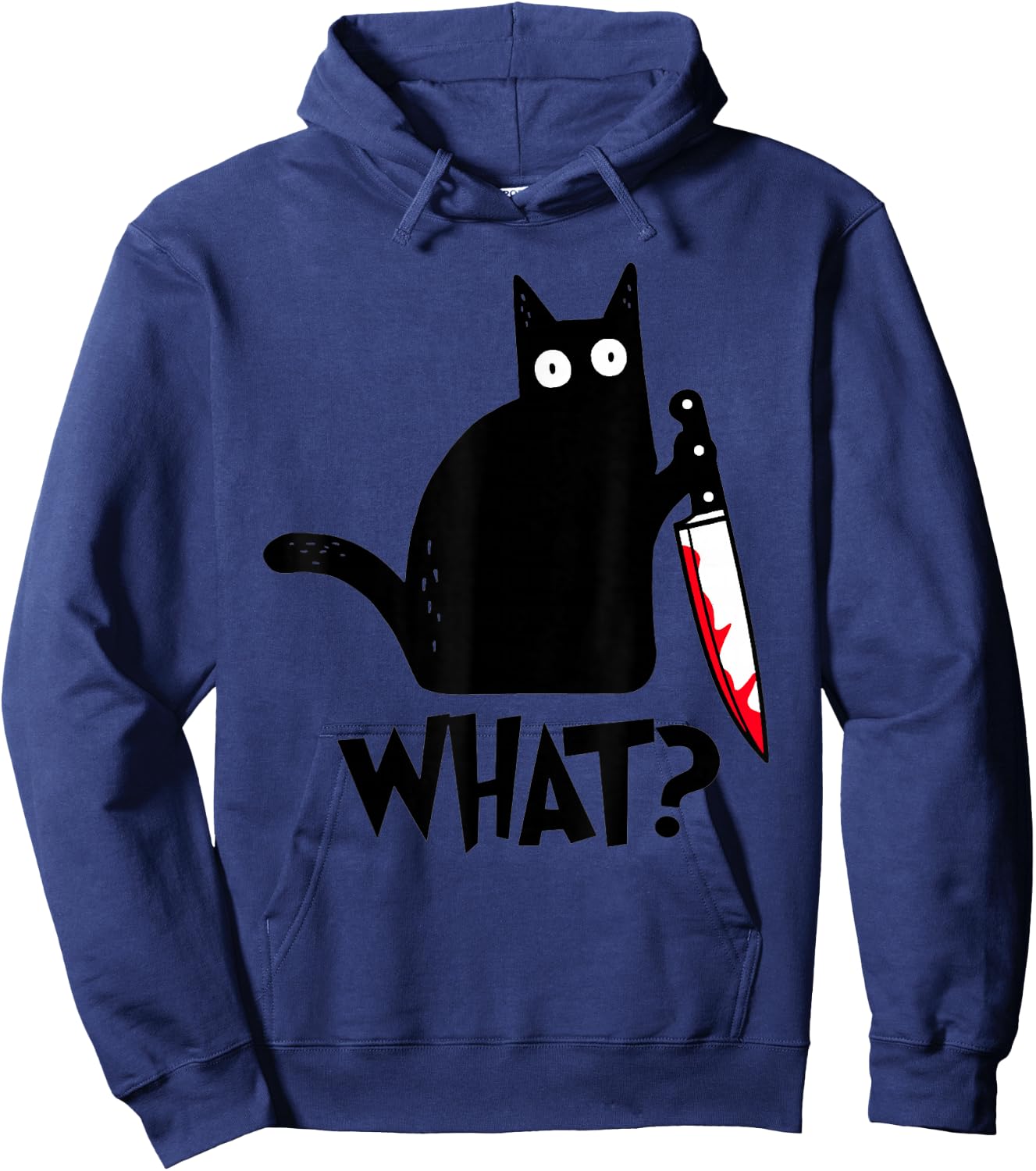 Cat What? Funny Black Cat Murderous Cat With Knife Hoodie - Hoodie | Navy