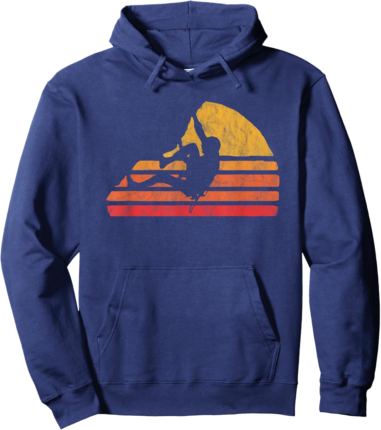 Bouldering Distressed Retro Rock Climbing 80's Sun Graphic Hoodie - Hoodie | Navy