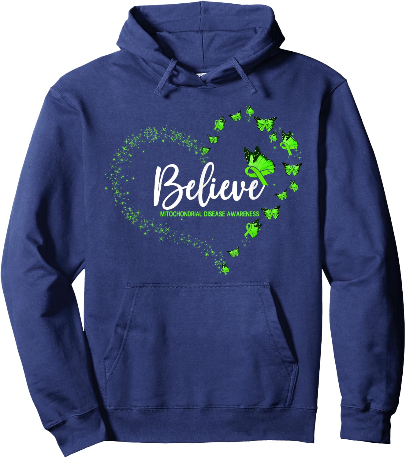 Mitochondrial Disease Awareness Butterfly Believe Hoodie - Hoodie | Navy