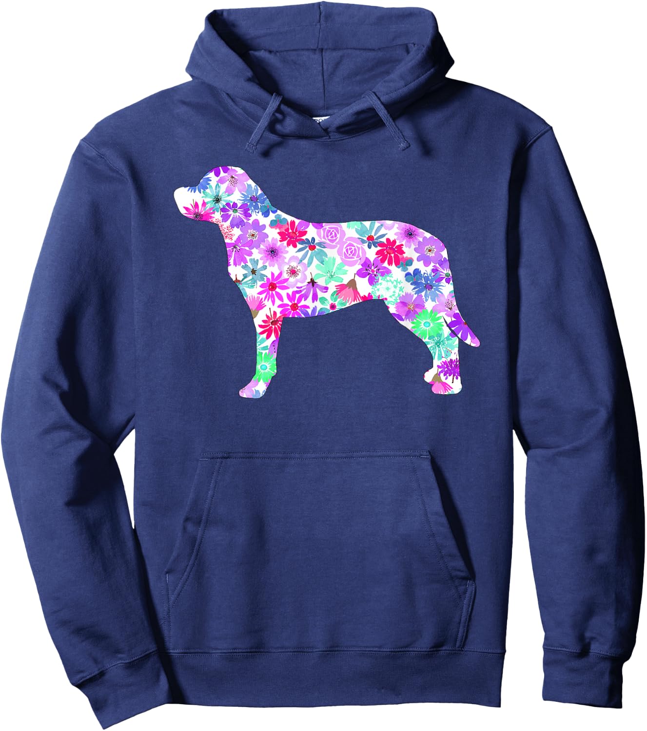 Colorful Watercolor Art Floral Flower Labrador Retriever Hoodie - Hoodie | Navy