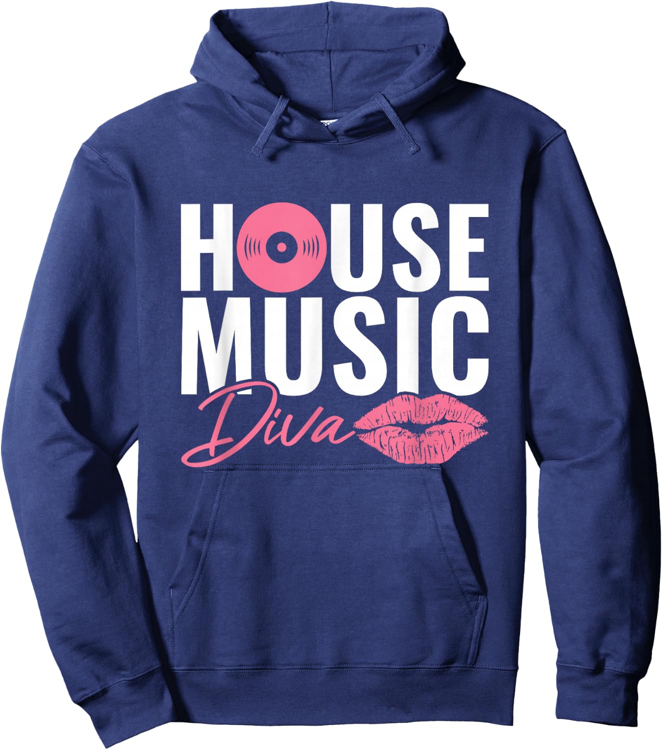 House Music Lovers EDM Electronic Music Apparel -Adults Black Small U-Neck Short Sleeve Hoodie - Hoodie | Navy