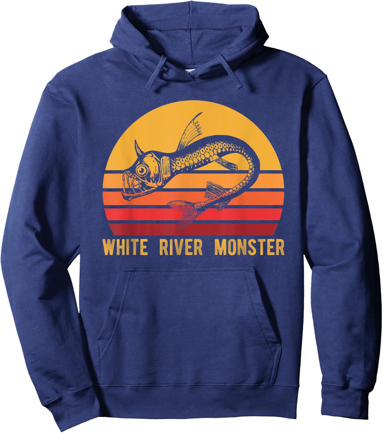 White River Monster Arkansas Cryptid Horned Fish Hoodie - Hoodie | Navy