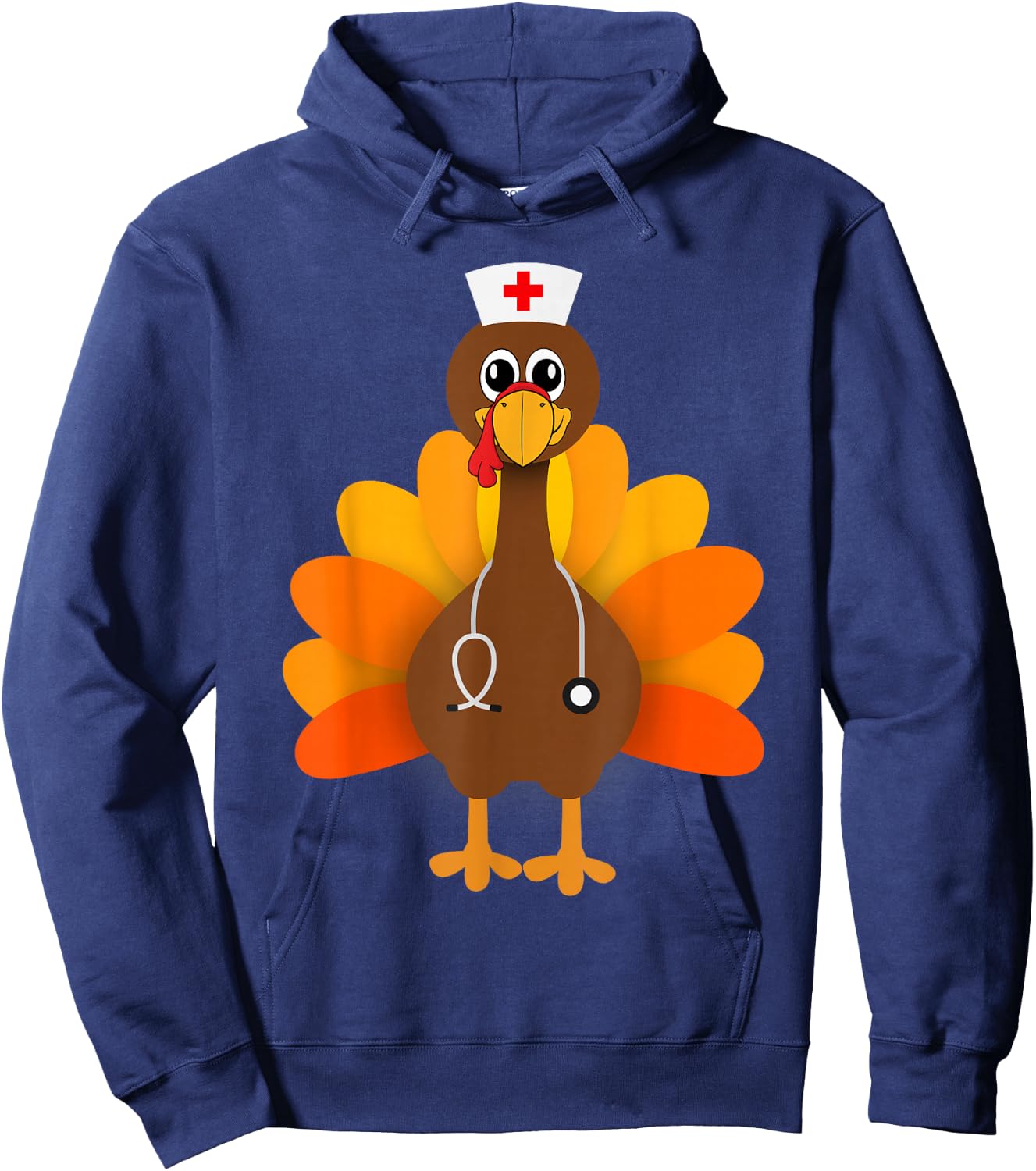 Thanksgiving Scrub Tops Women Turkey Nurse Holiday Nursing Hoodie - Hoodie | Navy