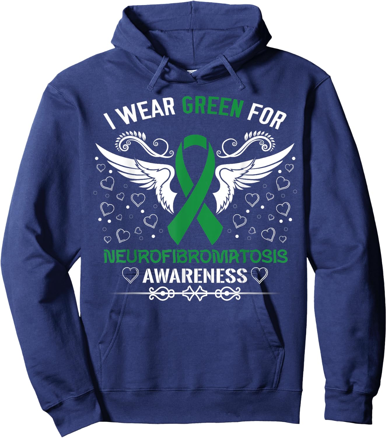Wear Green For Neurofibromatosis Awareness Support Ribbon Hoodie - Hoodie | Navy