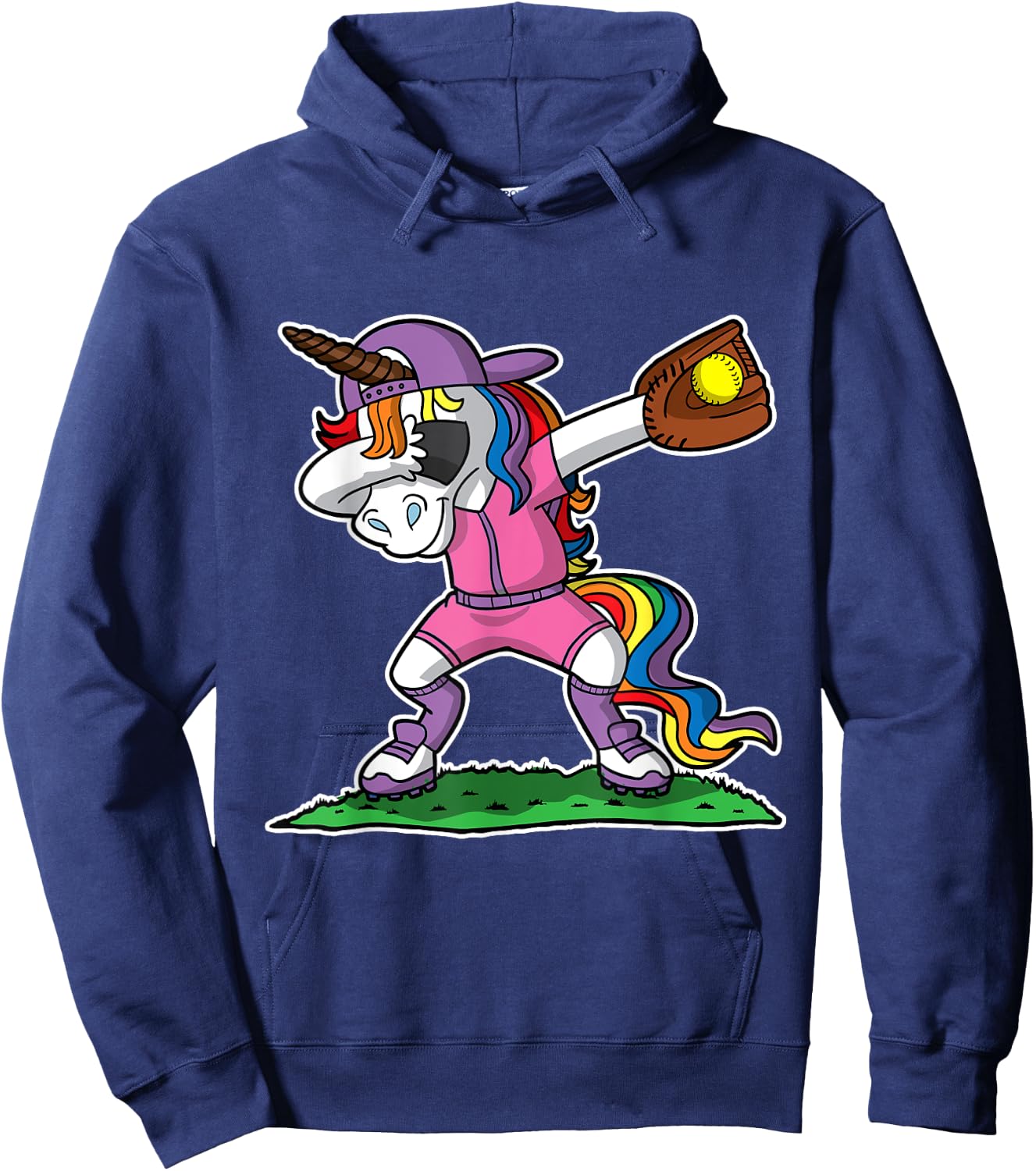 Dabbing Unicorn Softball Girls Women Kids Youth Toddler Teen Hoodie - Hoodie | Navy