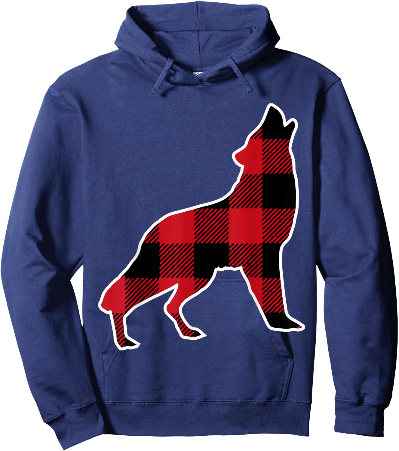 Wolf Family | Red Plaid Buffalo Matching Family Pajama Hoodie - Hoodie | Navy