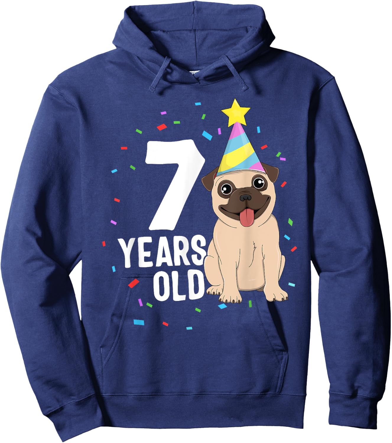 7 Years Old Birthday Pug Dog Lover Party 7th Birthday Kid Hoodie - Hoodie | Navy