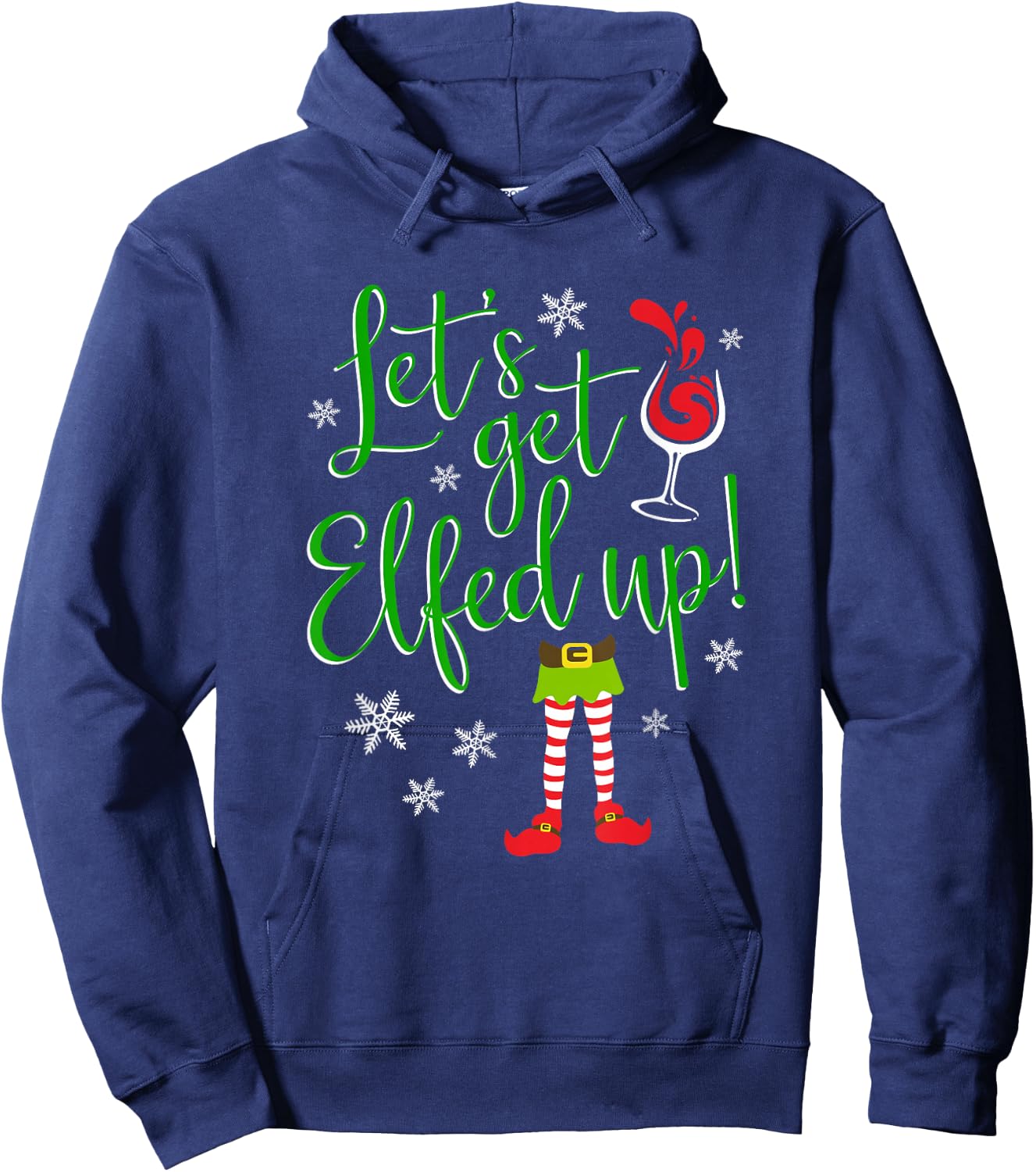 Let's Get Elfed Up Christmas Ladies Wine Drinking Hoodie - Hoodie | Navy