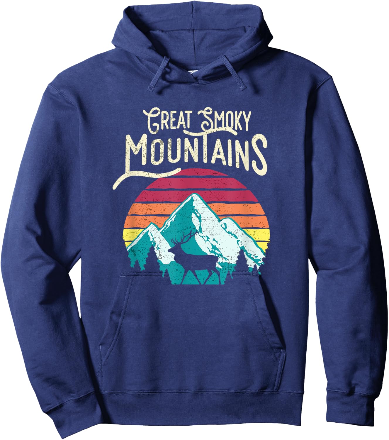 Retro Great Smoky Mountains National Park Elk Hoodie - Hoodie | Navy
