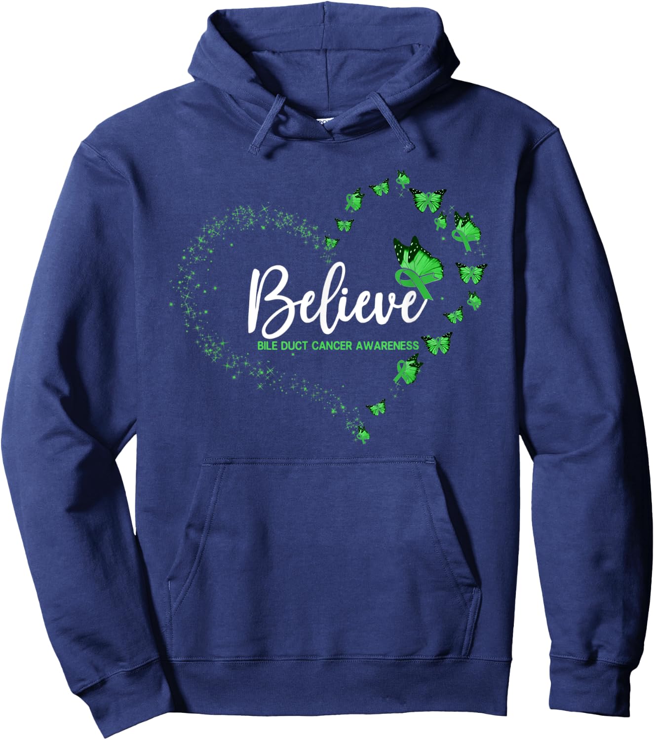 Bile Duct Cancer Awareness Butterfly Believe Hoodie - Hoodie | Navy