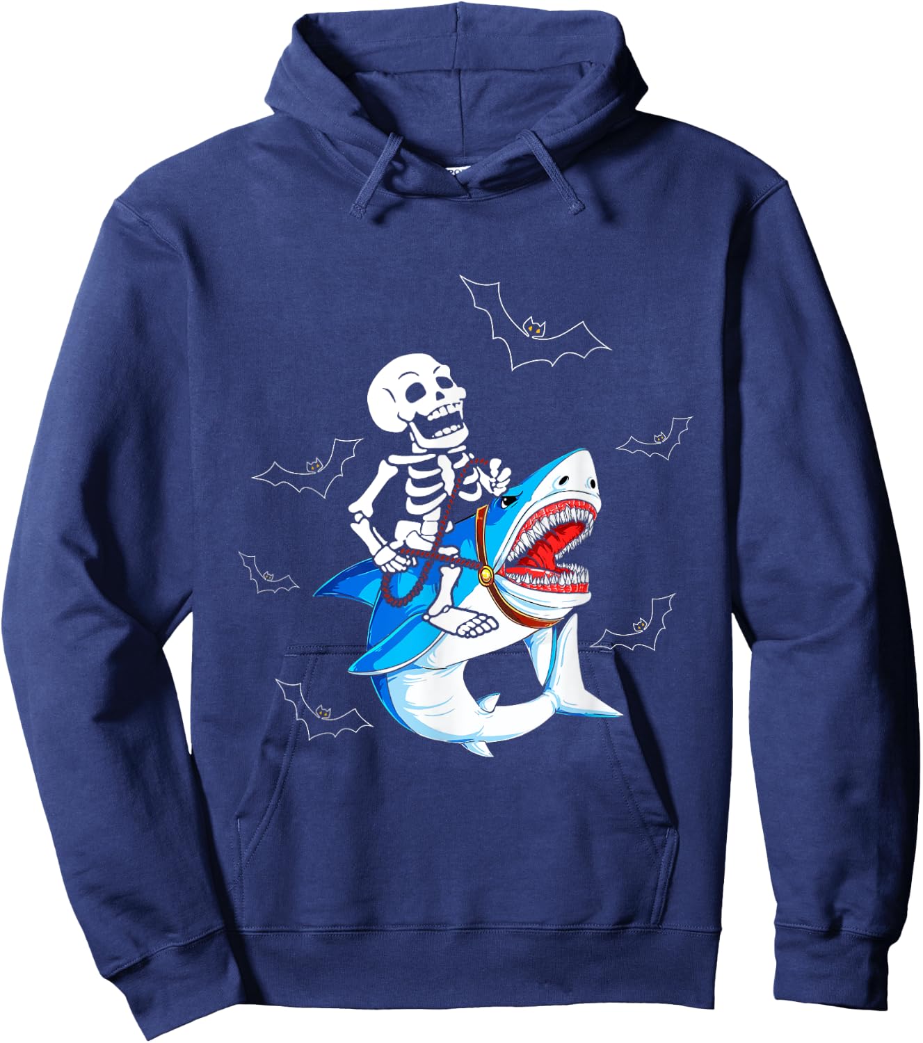Skeleton Riding Shark Funny Halloween Boys Girls Kids Hoodie - Hoodie | Navy