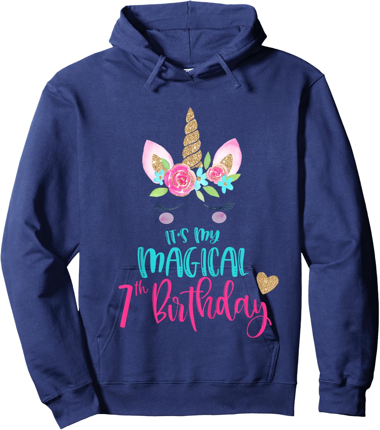 Kids Unicorn 7th Birthday Party Shirt Girl 7 Years Old Hoodie - Hoodie | Navy