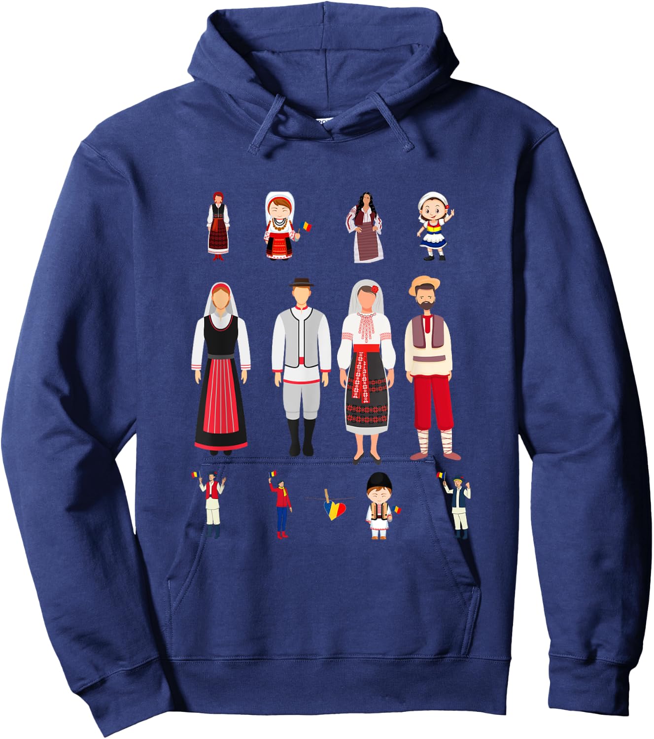 Traditional Romanian Family and Woman Hoodie - Hoodie | Navy