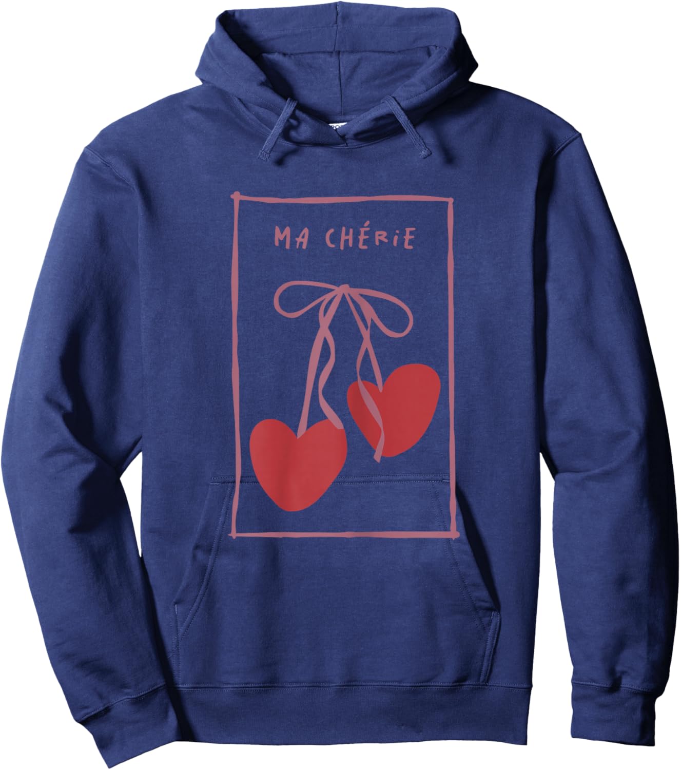 Ma Chérie Cherry Hearts Romantic Coquette Bow Ribbon Retro Hoodie - Hoodie | Navy