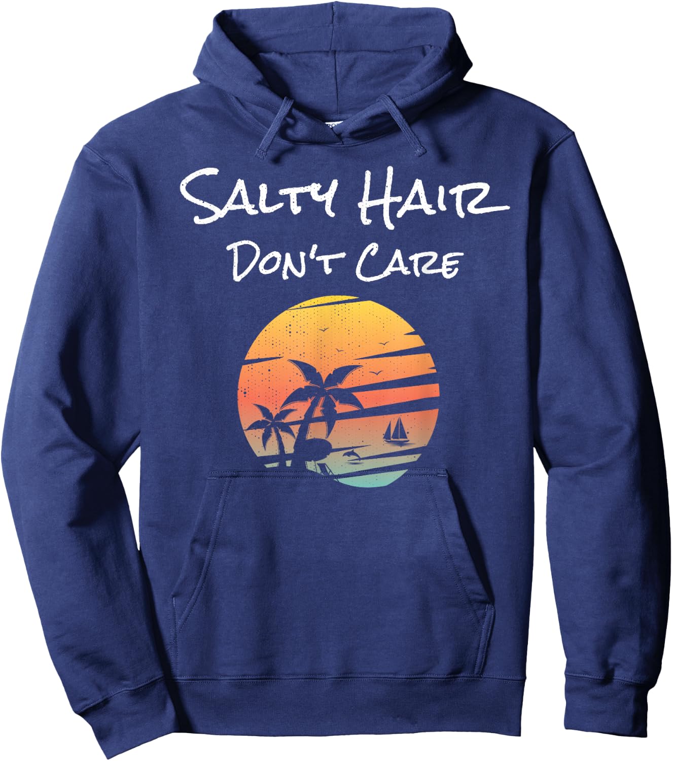 Salty Hair Don't Care Distressed Hoodie - Hoodie | Navy