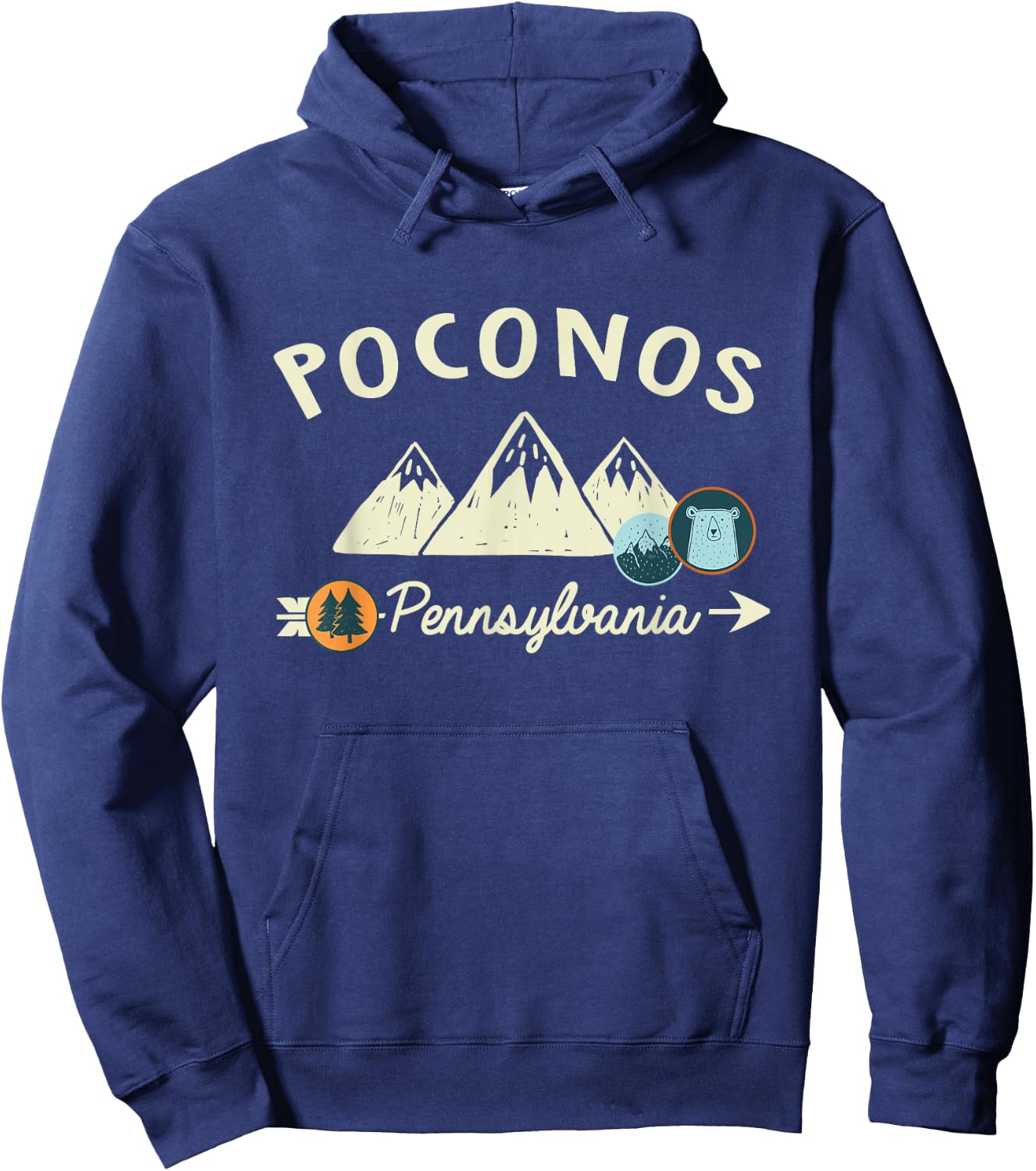 Funny Cartoon Mountain Hiking Patches Poconos Pennsylvania Hoodie - Hoodie | Navy