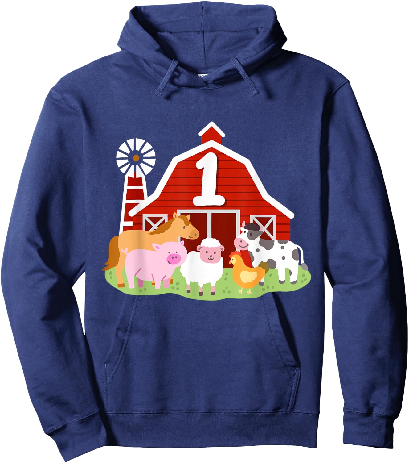 1st Birthday Farm Animals Bday Party 1 Year Old Boy Toddler Hoodie - Hoodie | Navy