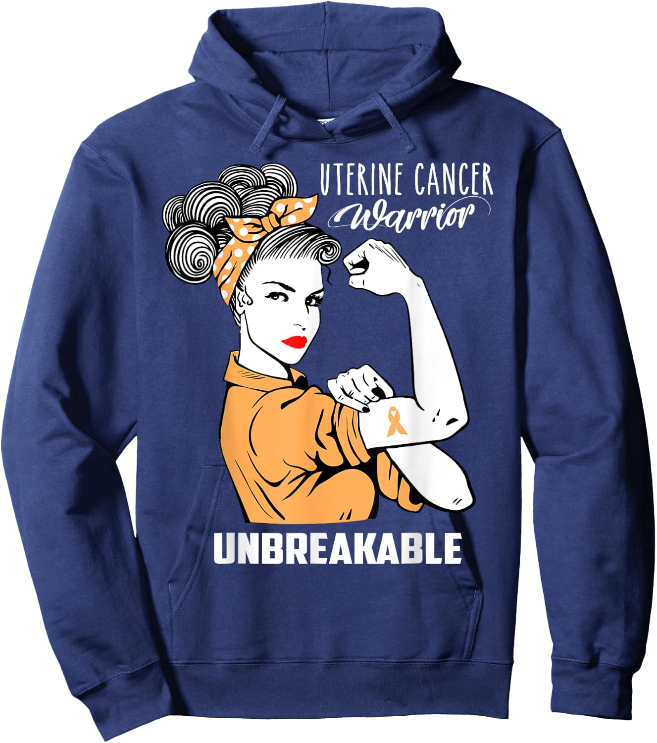 Uterine Cancer Warrior Unbreakable Shirt Awareness Gift Hoodie - Hoodie | Navy