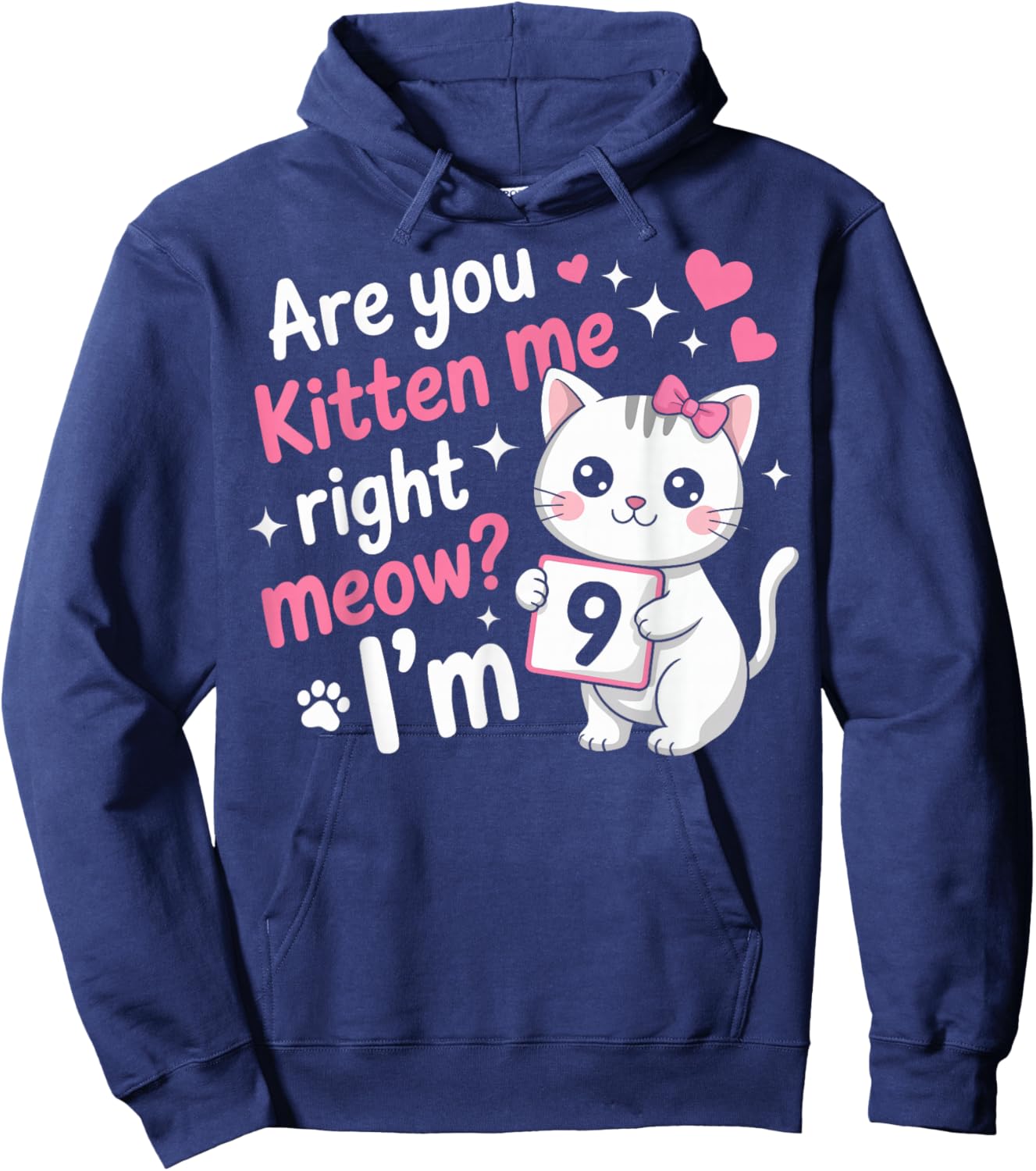 9 Year Old Girl Birthday Cat Kitten 9th Bday Girls Hoodie - Hoodie | Navy