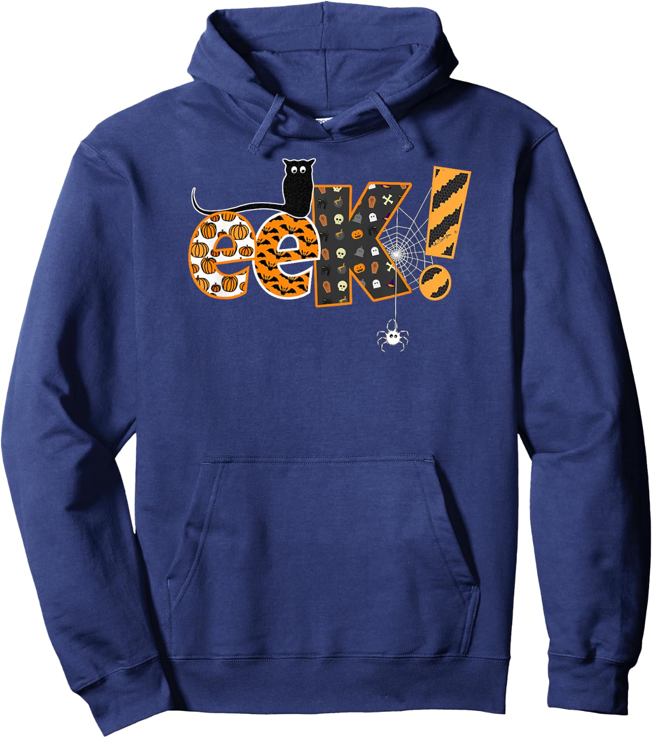 Boo Halloween EEK! Design with Funny Cat and Spider Women Kids Hoodie - Hoodie | Navy