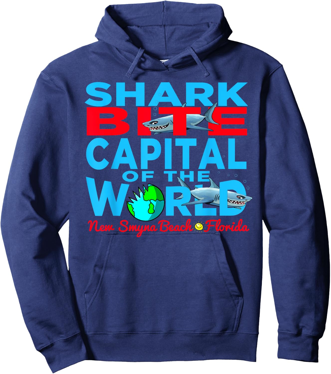 Shark Bite Capital In The World New Smyrna Daytona Beach FLA Hoodie - Hoodie | Navy