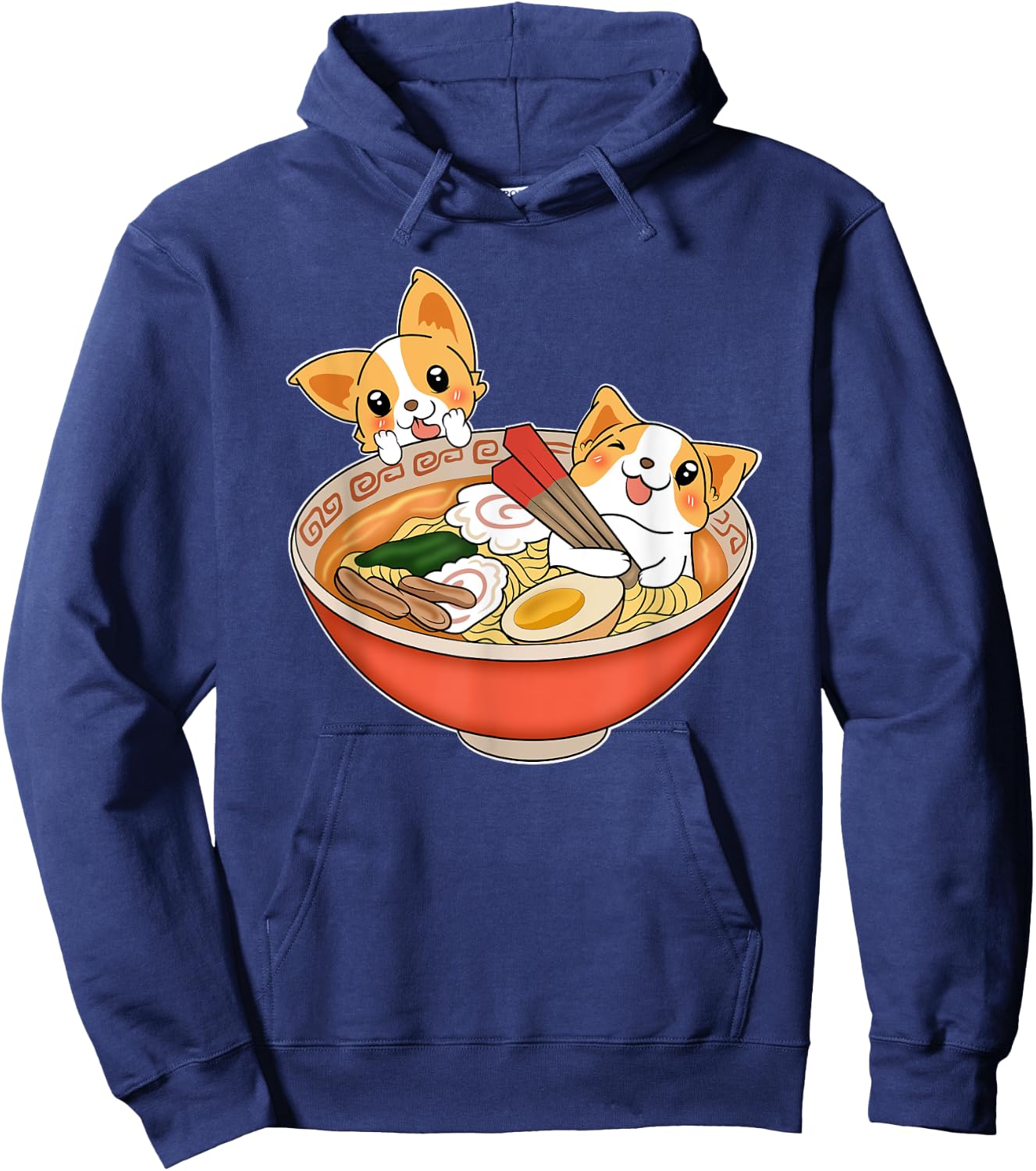 Kawaii Japanese Anime Corgi Dog Funny Ramen Gift Hoodie - Hoodie | Navy