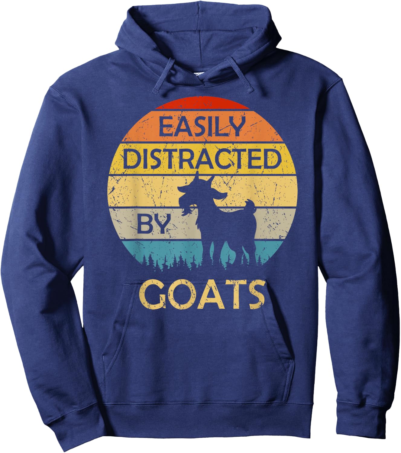 Easily Distracted by Goats Retro Vintage Funny Goat Lover Hoodie - Hoodie | Navy