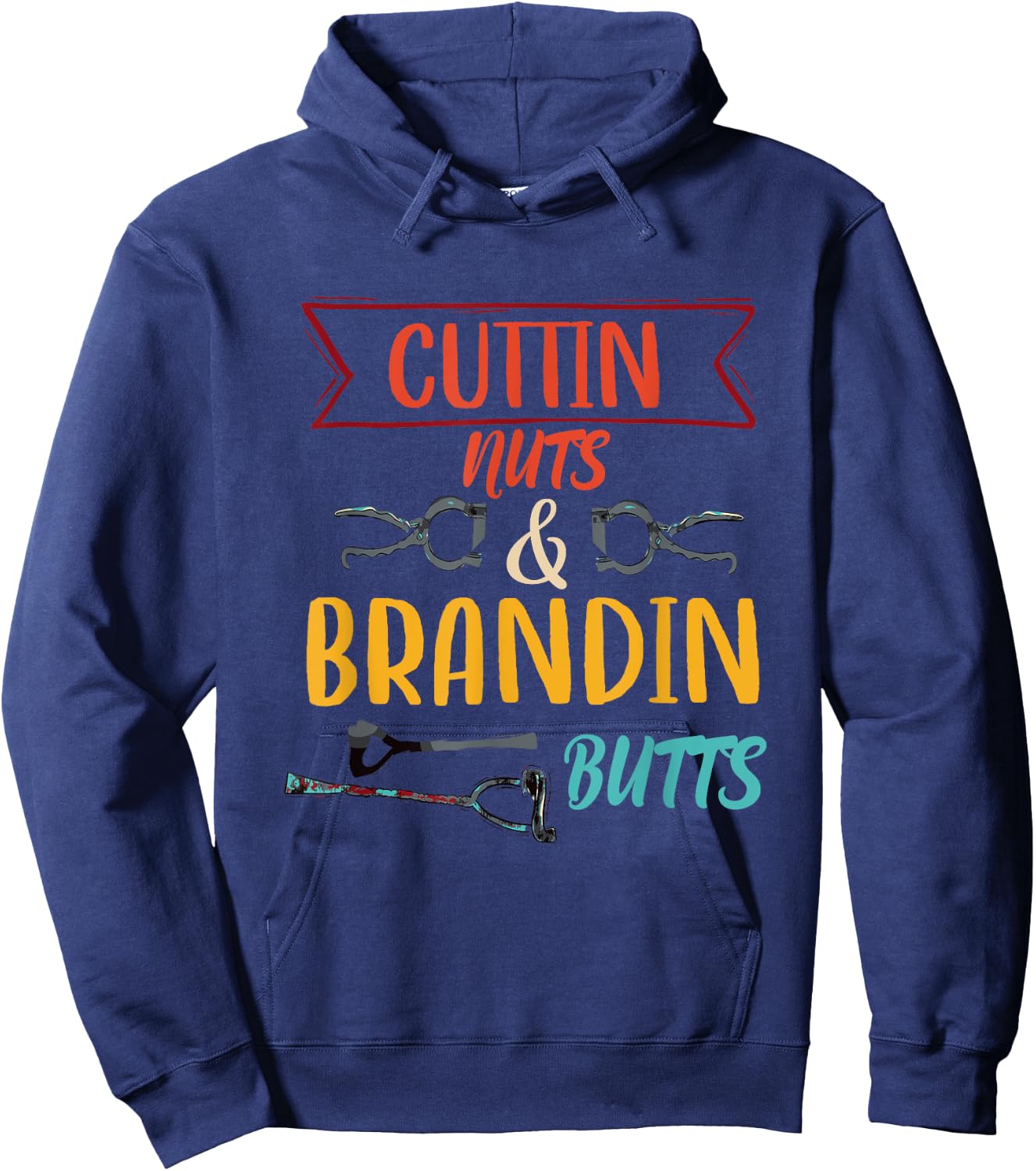 Cuttin Nuts & Brandin Butts Vintage Design Hoodie - Hoodie | Navy