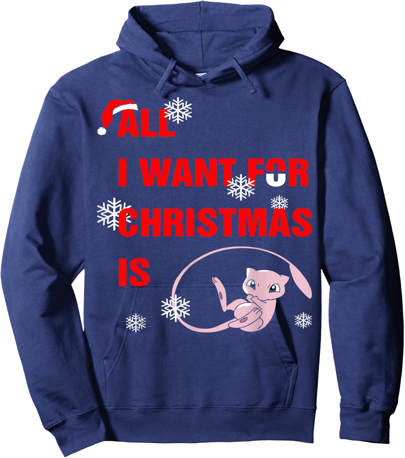 Awesomazing Designs All I Want For Christmas Is Mew -Adults Black Hoodie - Hoodie | Navy