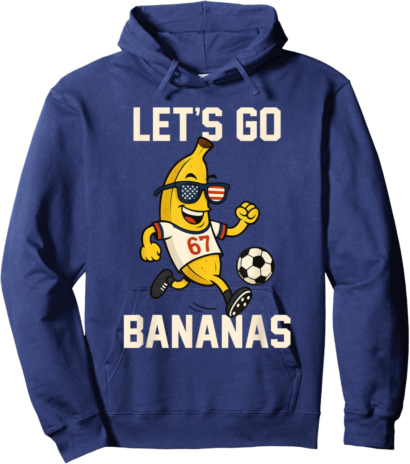 Banana Number 67 Soccer Player Kicking Ball USA Flag Glasses Hoodie - Hoodie | Navy