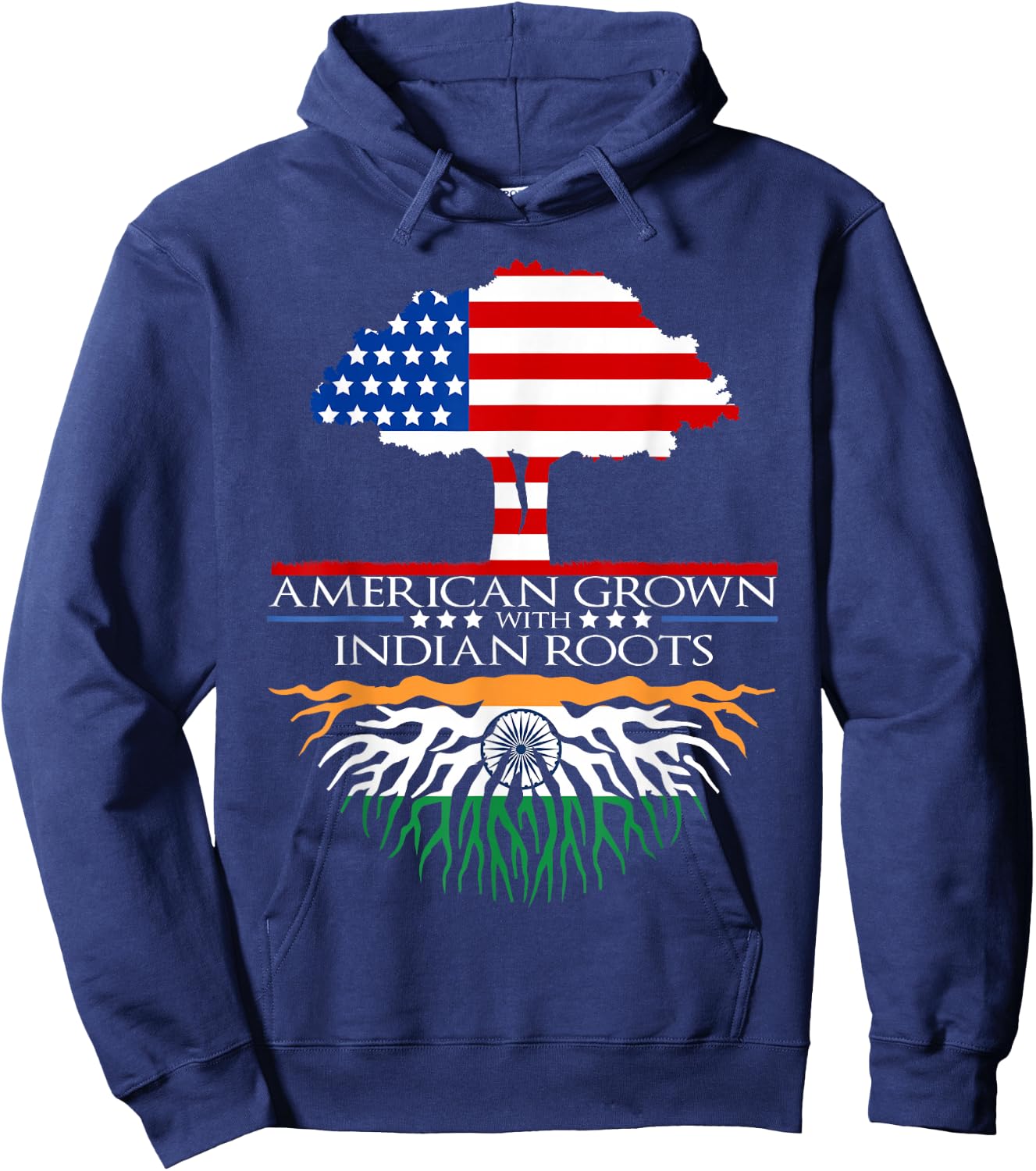 Indian Roots American Grown Tree Flag USA India Asian Hoodie - Hoodie | Navy