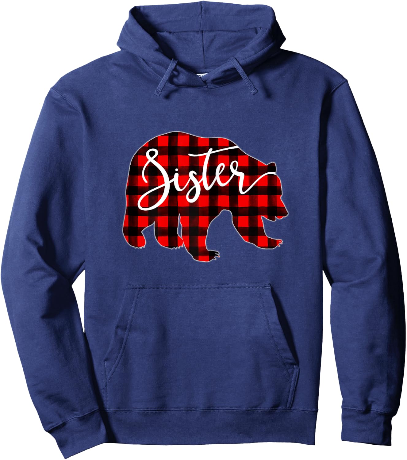Red Plaid Sister Bear Matching Family Christmas Eve Buffalo Hoodie - Hoodie | Navy