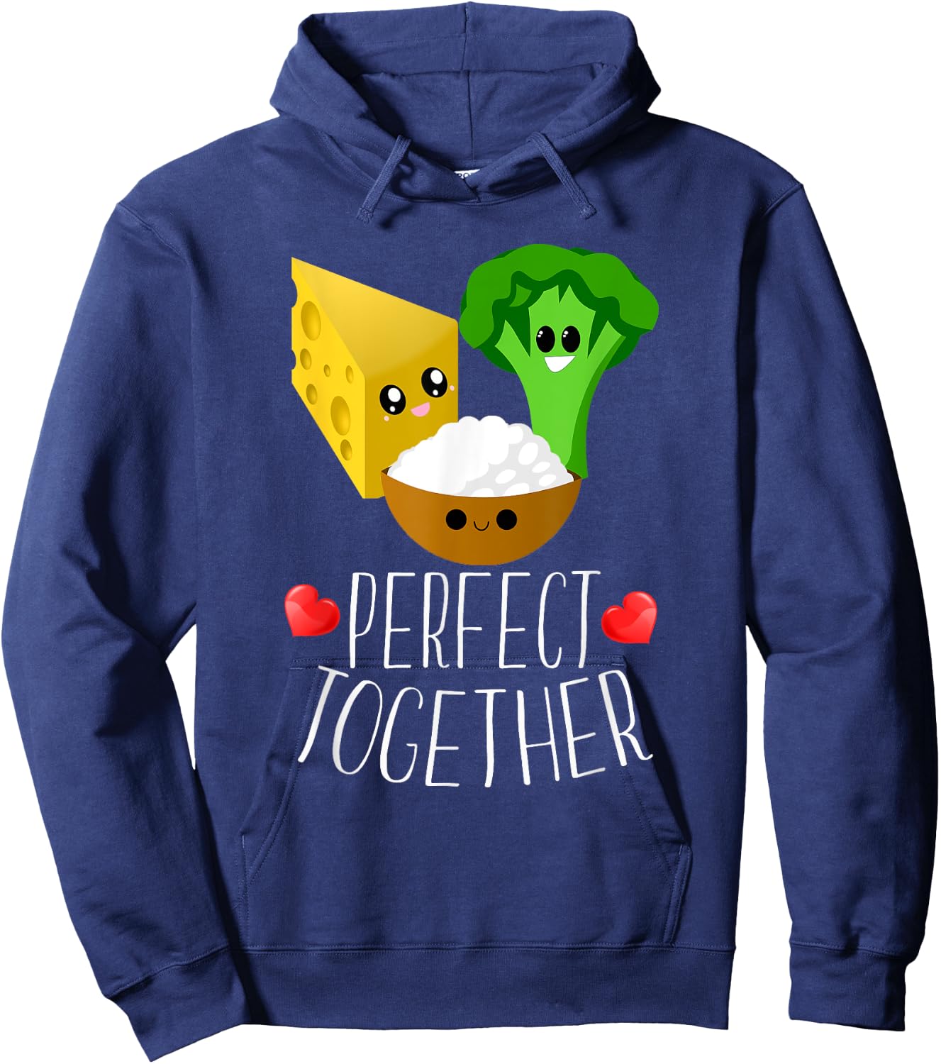Perfect Together Cheesy Rice Broccoli Kawaii Hearts Hoodie - Hoodie | Navy
