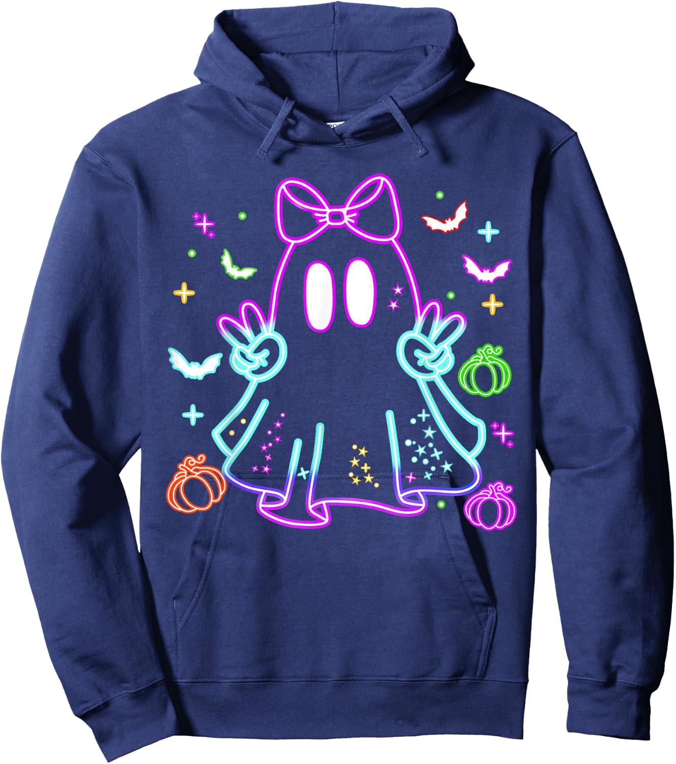 Boo Ghost Spooky Season Girls Kids Glow In Halloween Night Hoodie - Hoodie | Navy