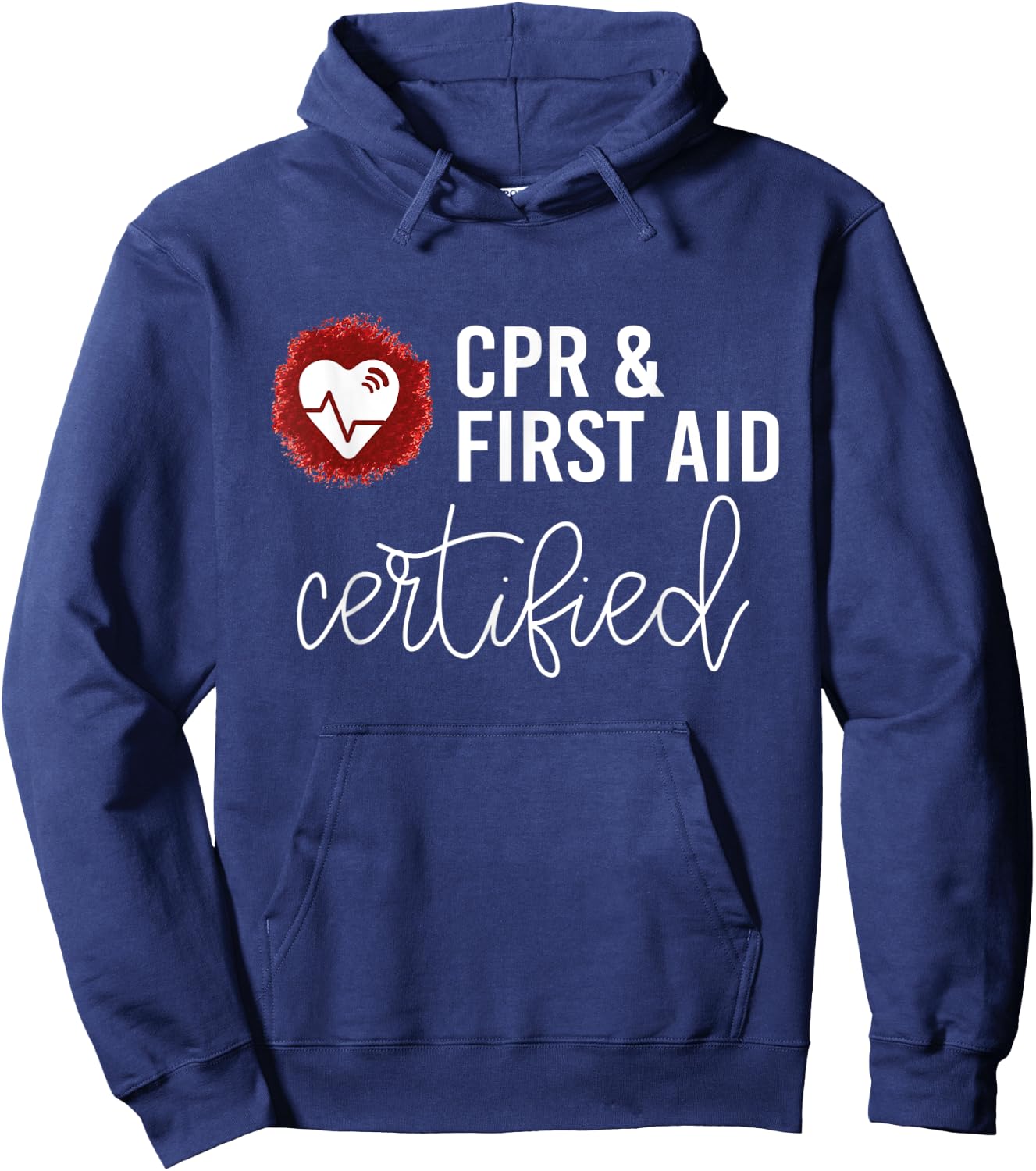 First Aid CPR Certified Shirt AED Teacher Heart Cute Gift Hoodie - Hoodie | Navy